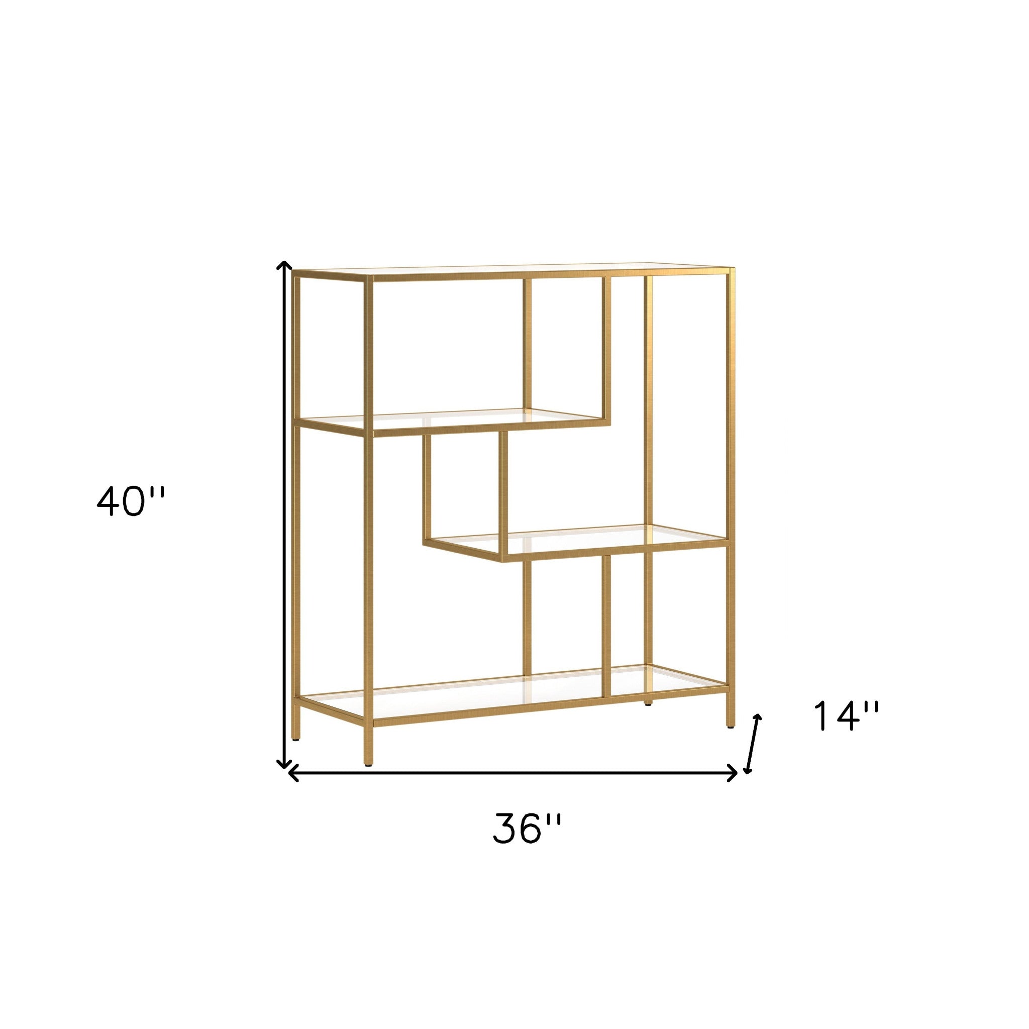 40" Gold Metal And Glass Four Tier Etagere Bookcase