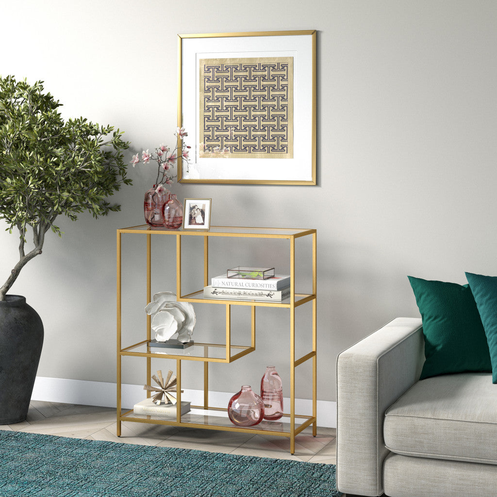 40" Gold Metal And Glass Four Tier Etagere Bookcase