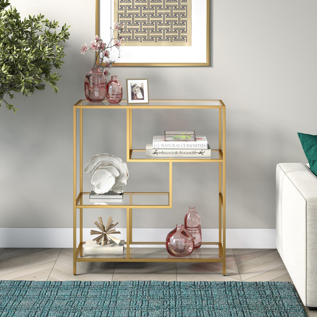 40" Gold Metal And Glass Four Tier Etagere Bookcase