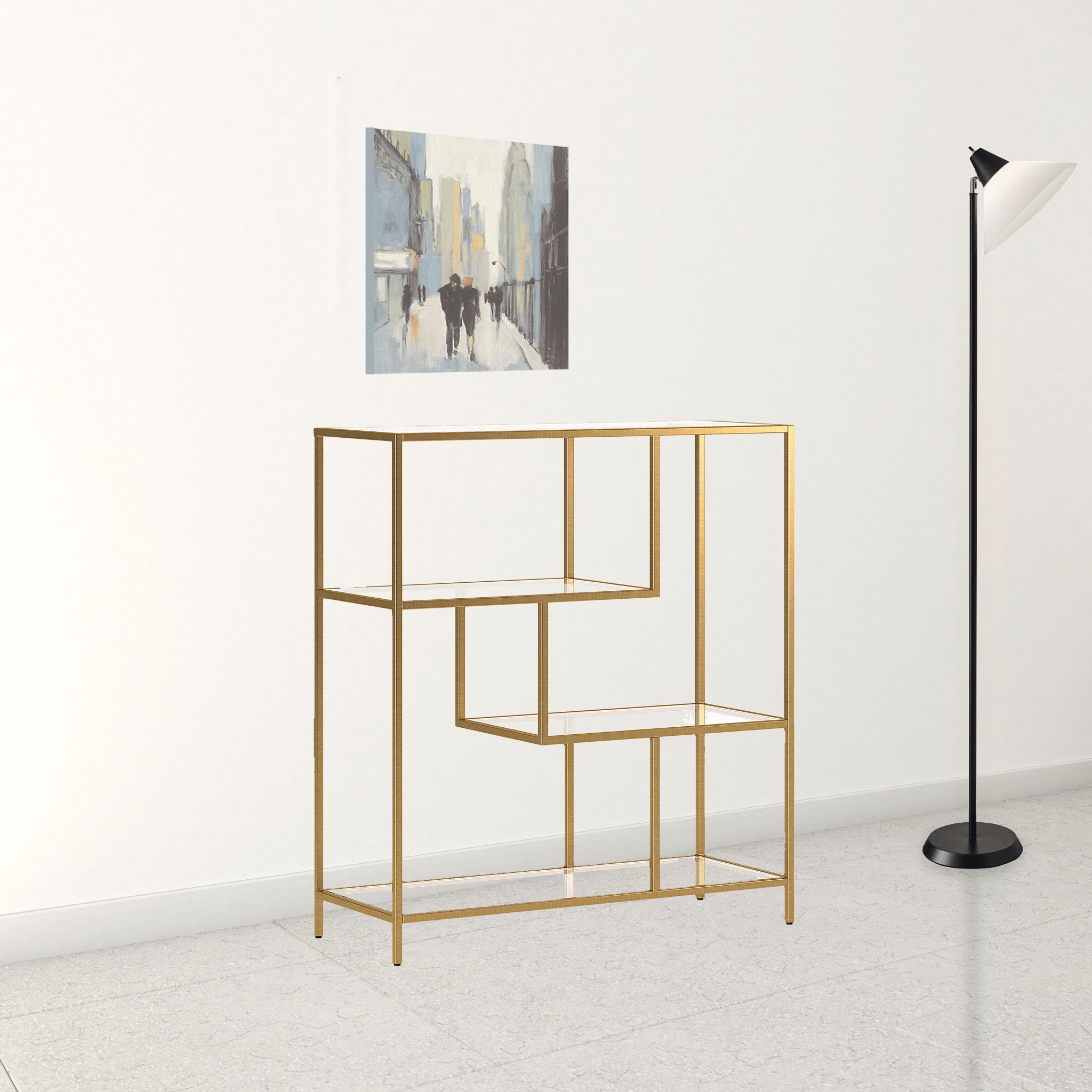 40" Gold Metal And Glass Four Tier Etagere Bookcase