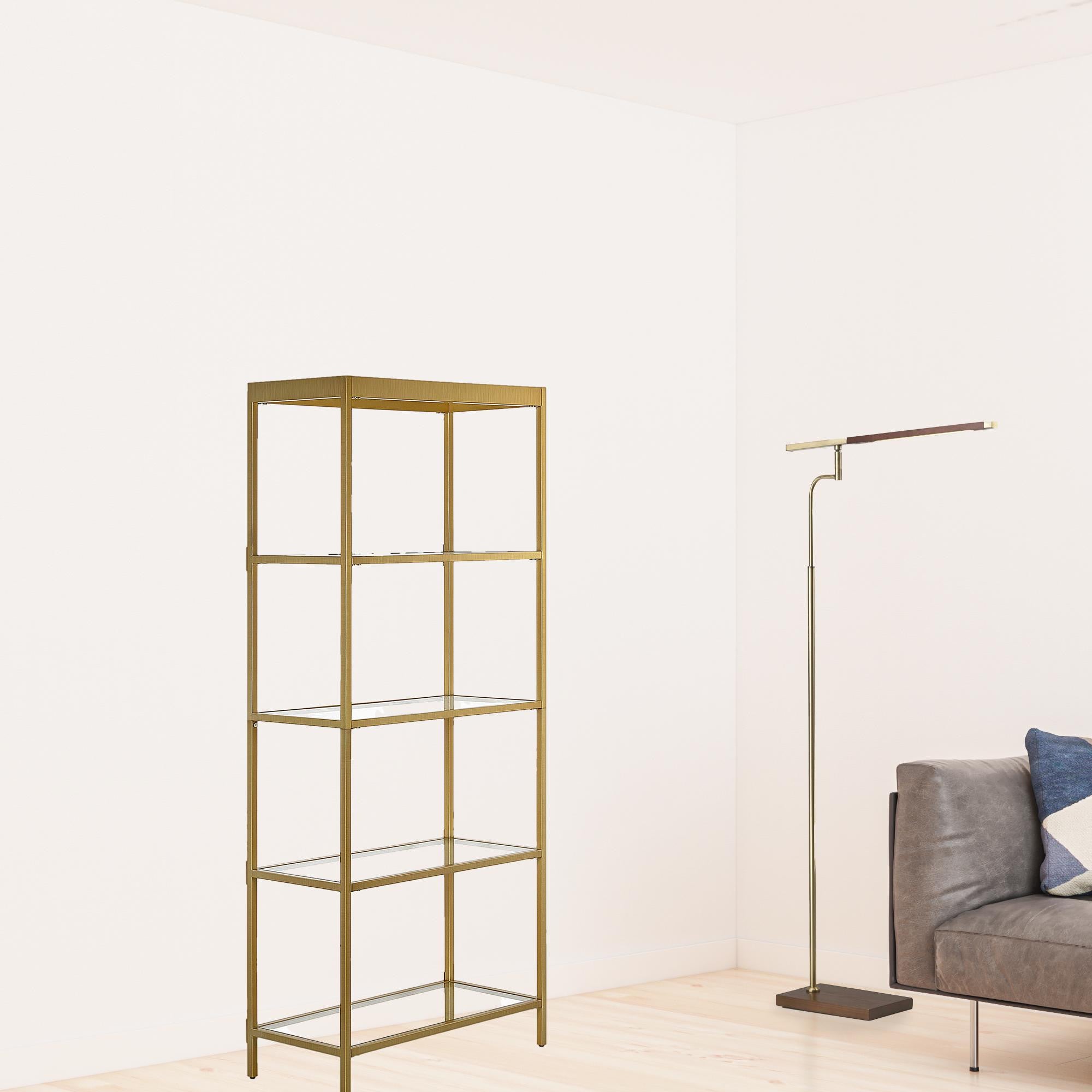 70" Gold Metal And Glass Four Tier Etagere Bookcase