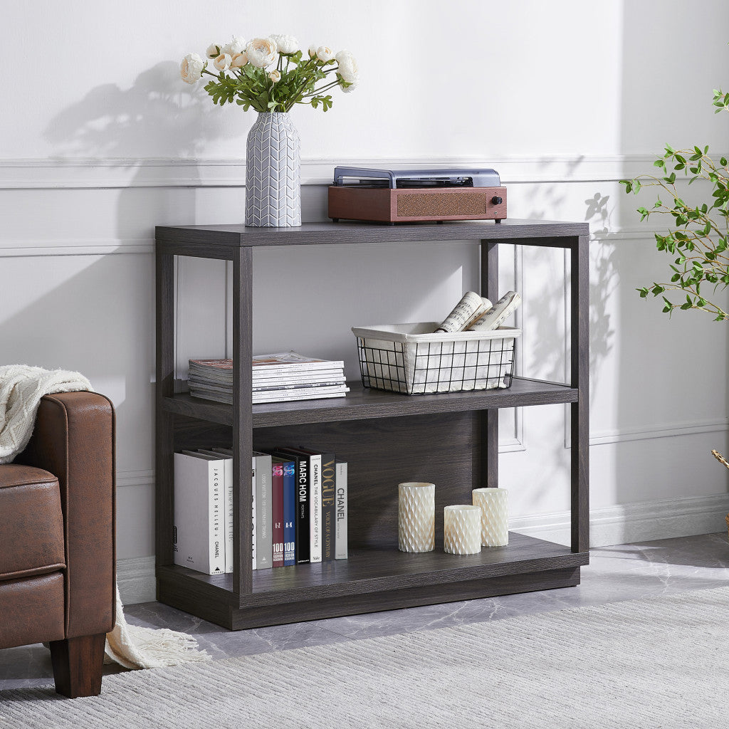 33" Brown Three Tier Standard Bookcase