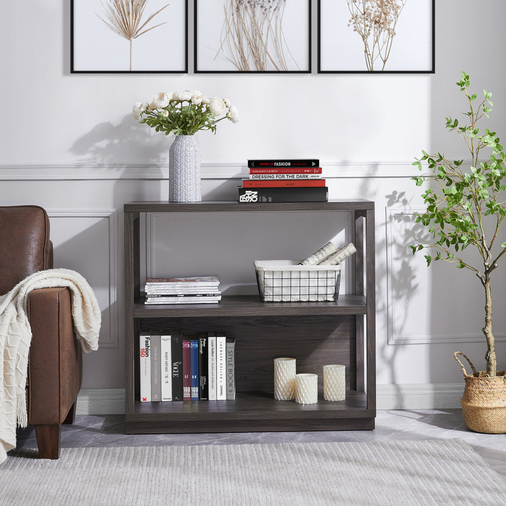 33" Brown Three Tier Standard Bookcase