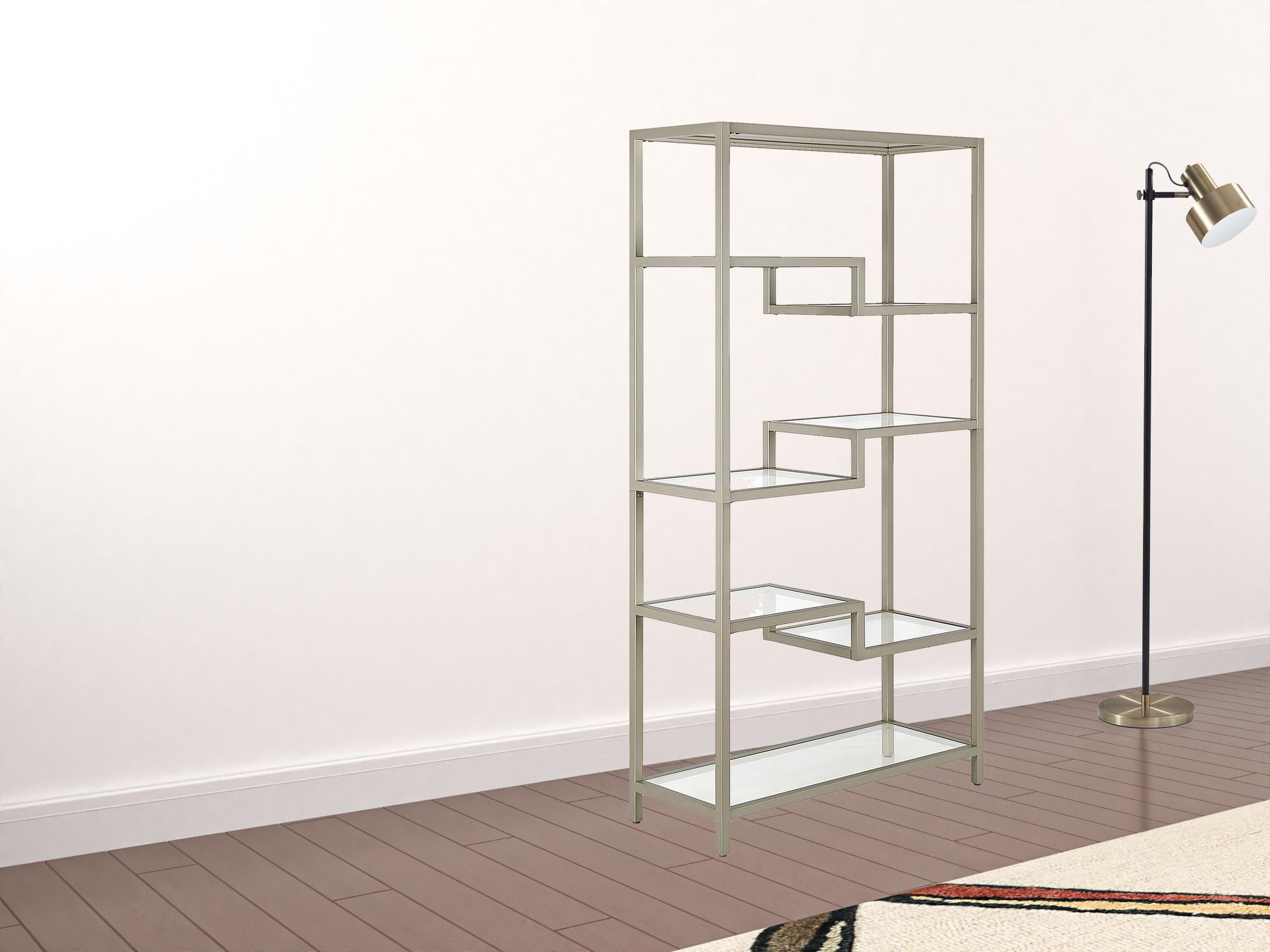 68" Silver Metal And Glass Seven Tier Etagere Bookcase