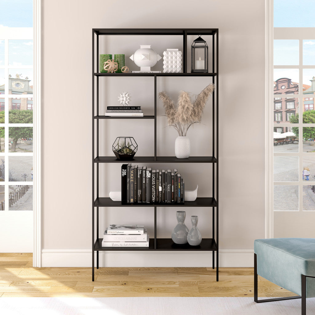 72" Black Metal Six Tier Etagere Bookcase