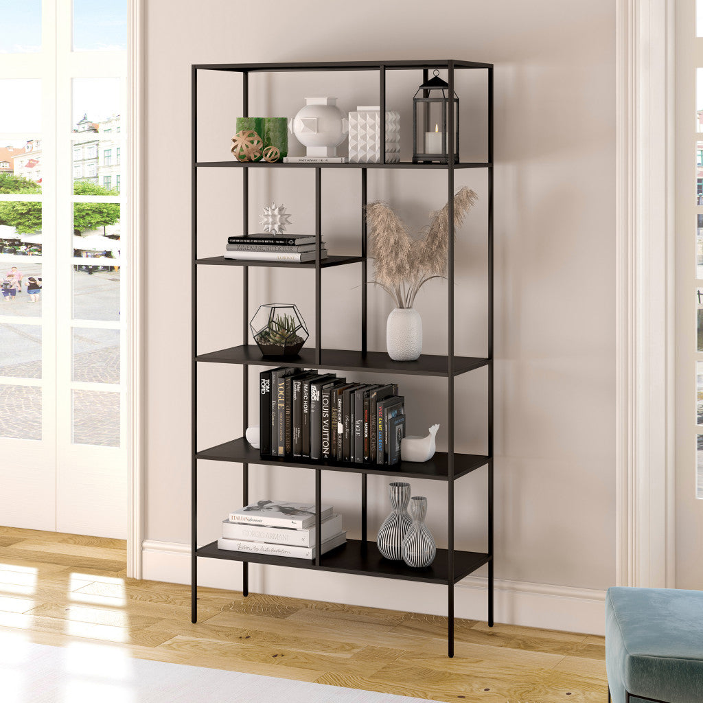 72" Black Metal Six Tier Etagere Bookcase