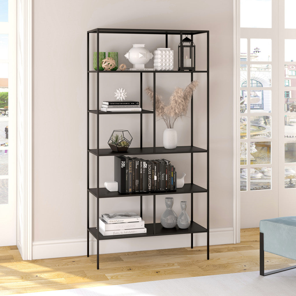 72" Black Metal Six Tier Etagere Bookcase