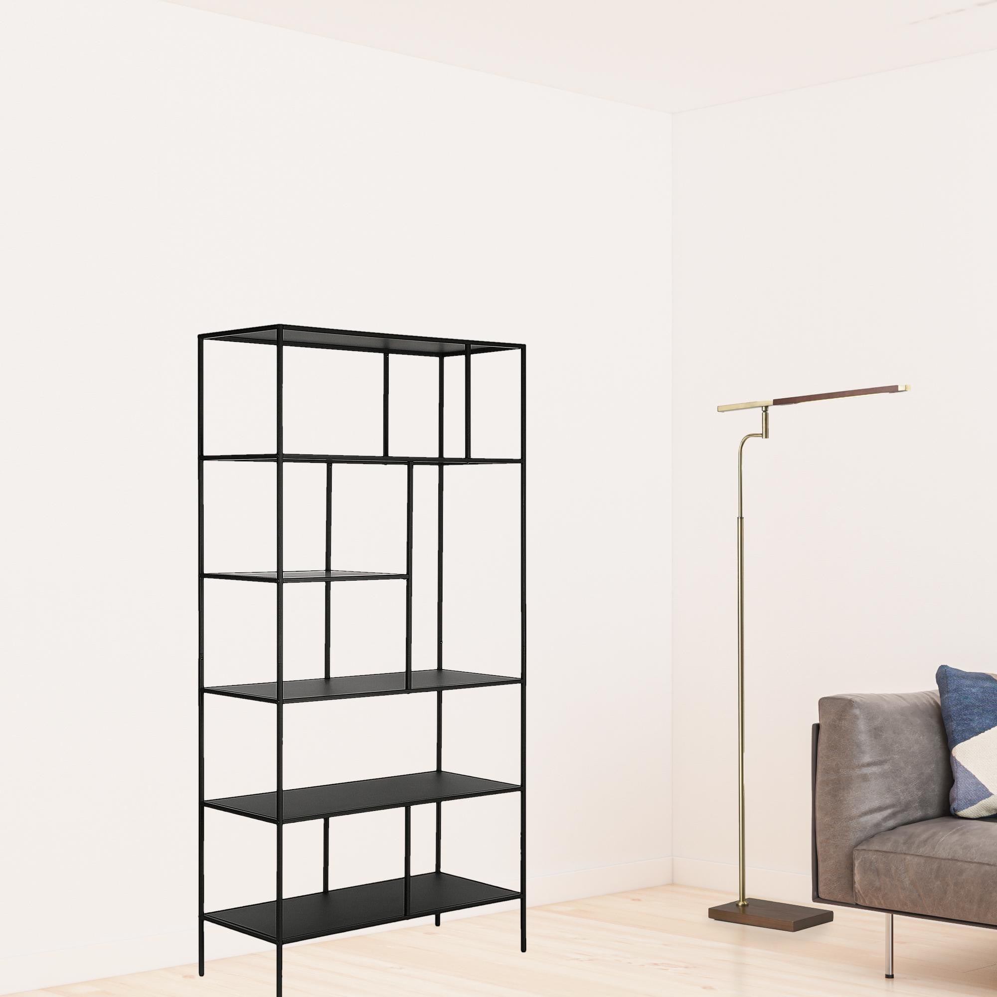 72" Black Metal Six Tier Etagere Bookcase