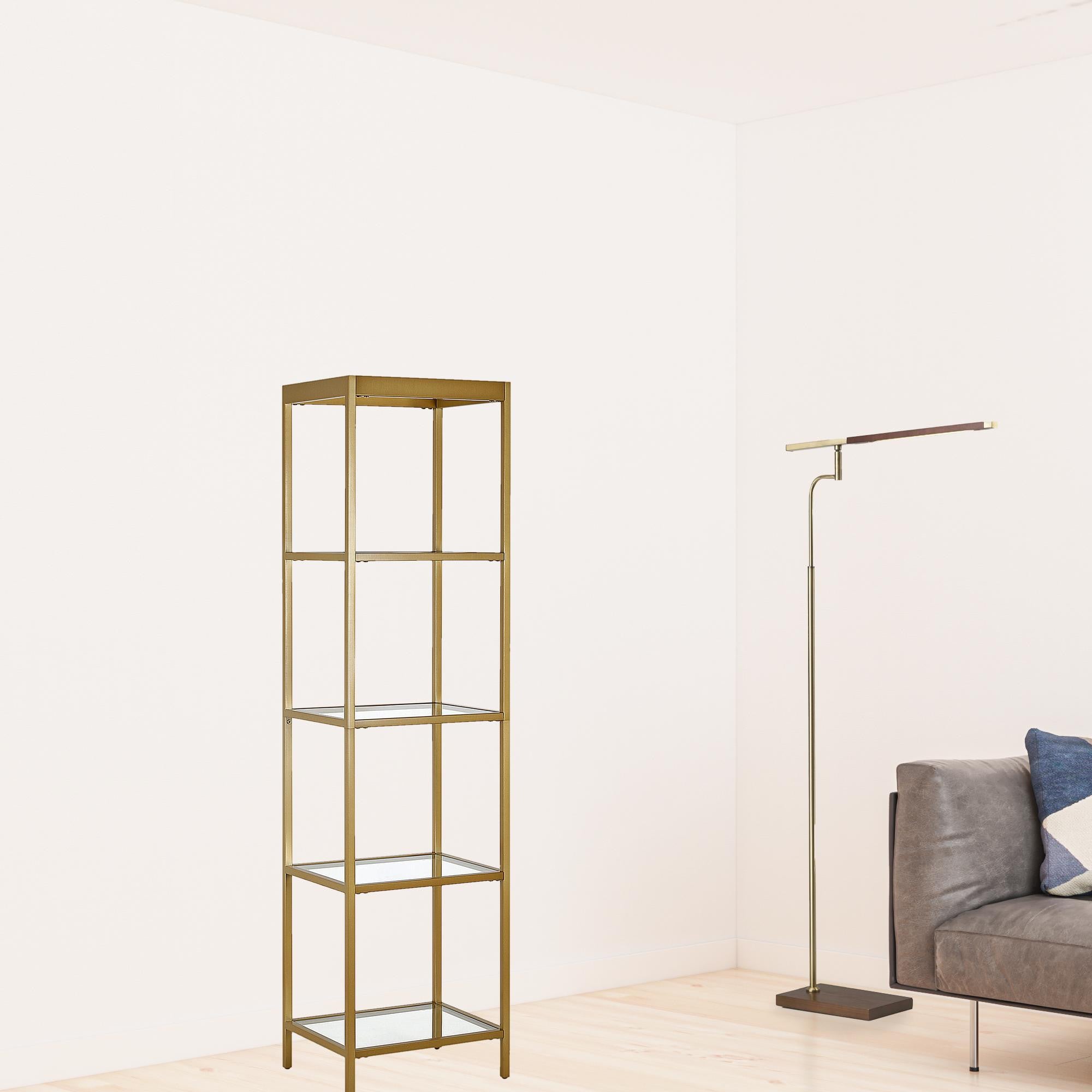 70" Gold Metal And Glass Four Tier Standard Bookcase