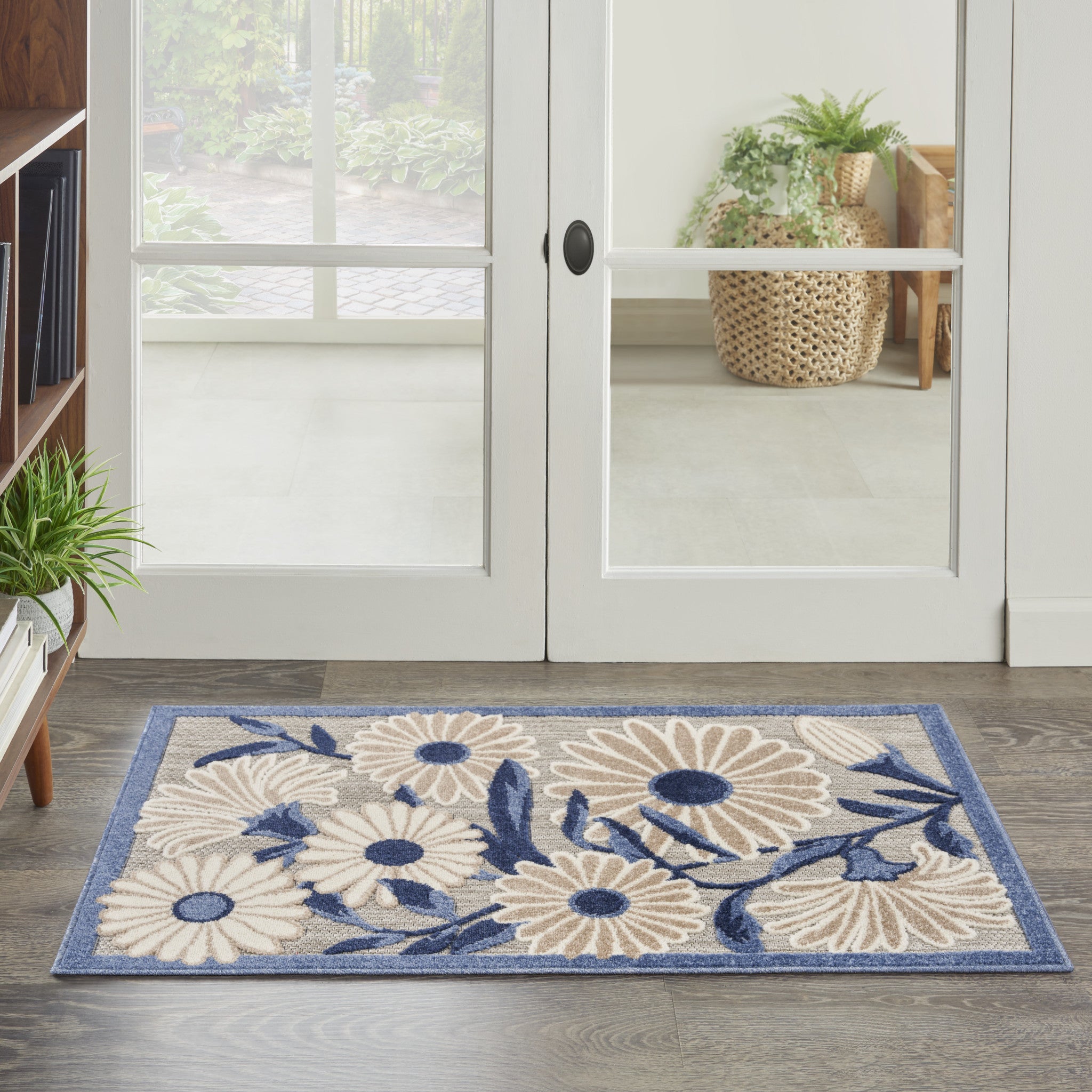 3' X 4' Blue and Orange Floral Power Loom Area Rug