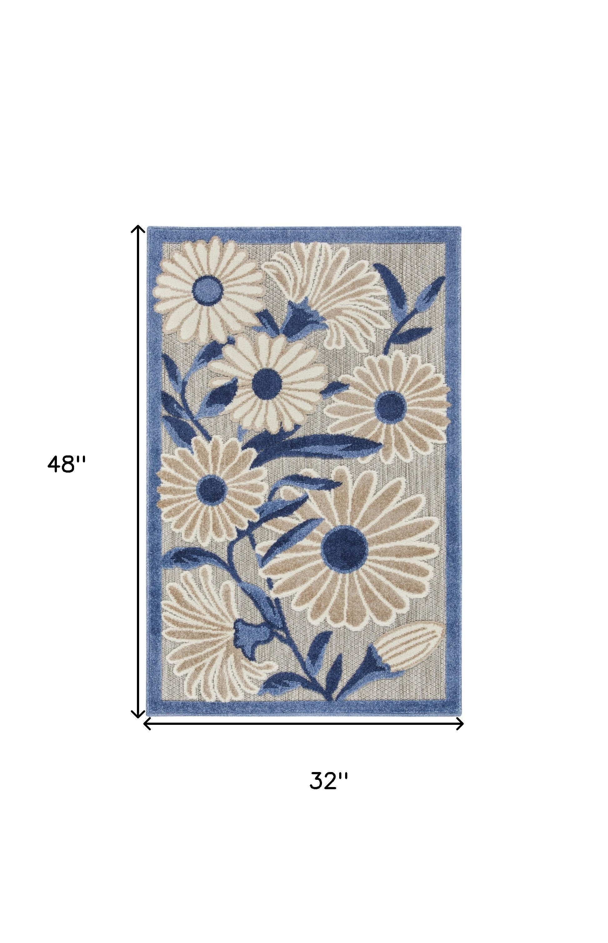 3' X 4' Blue and Orange Floral Power Loom Area Rug