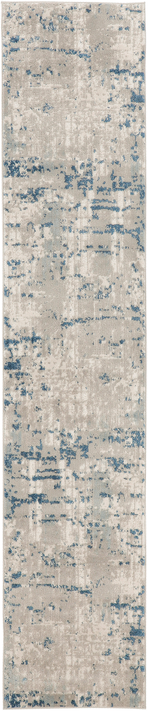 10' Blue and Gray Abstract Power Loom Runner Rug