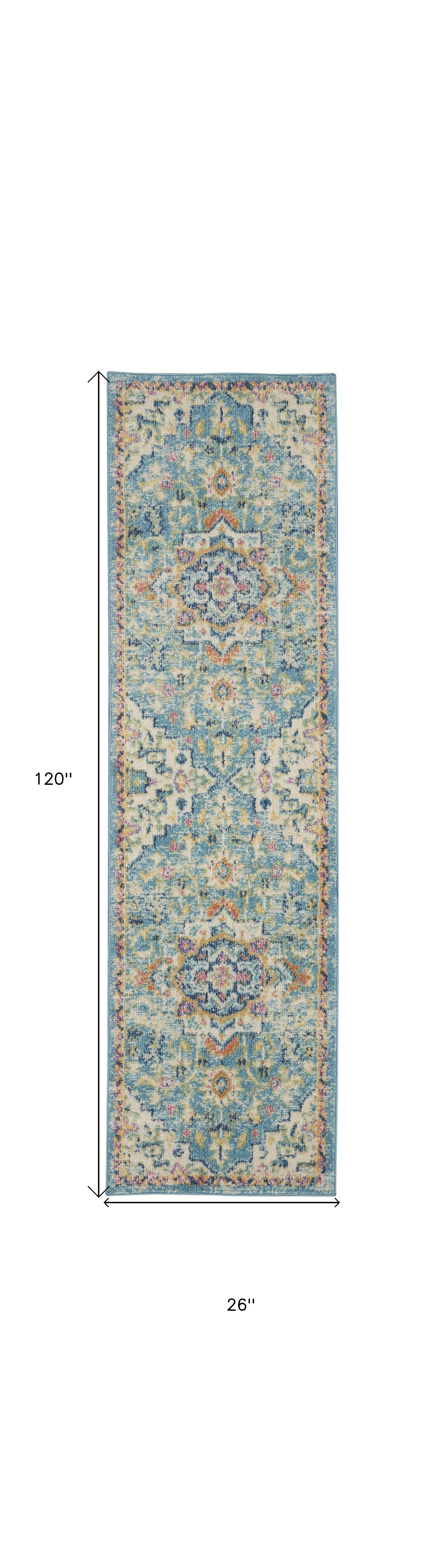 10' Ivory Floral Power Loom Runner Rug