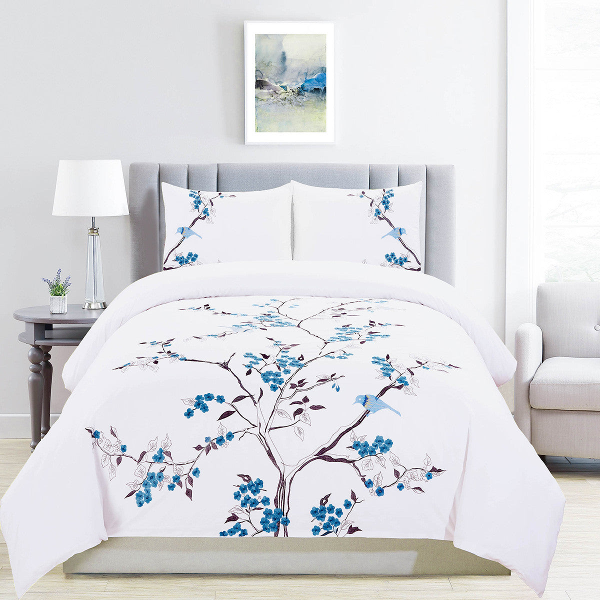 Blue King 100% Cotton 200 Thread Count Washable Duvet Cover Set