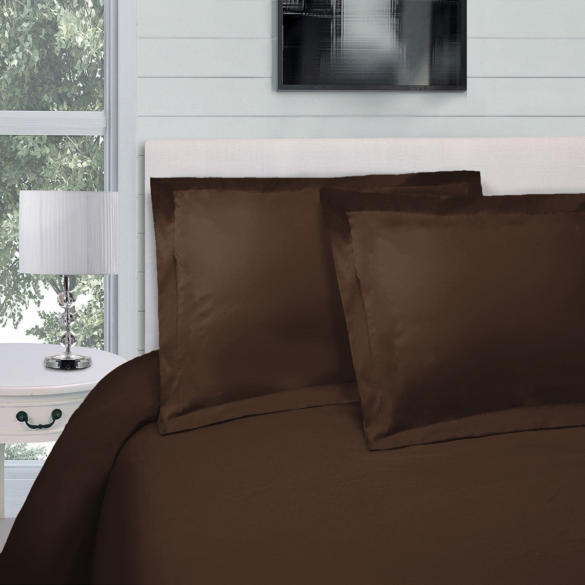 Dark Brown Twin Cotton Blend 300 Thread Count Washable Duvet Cover Set