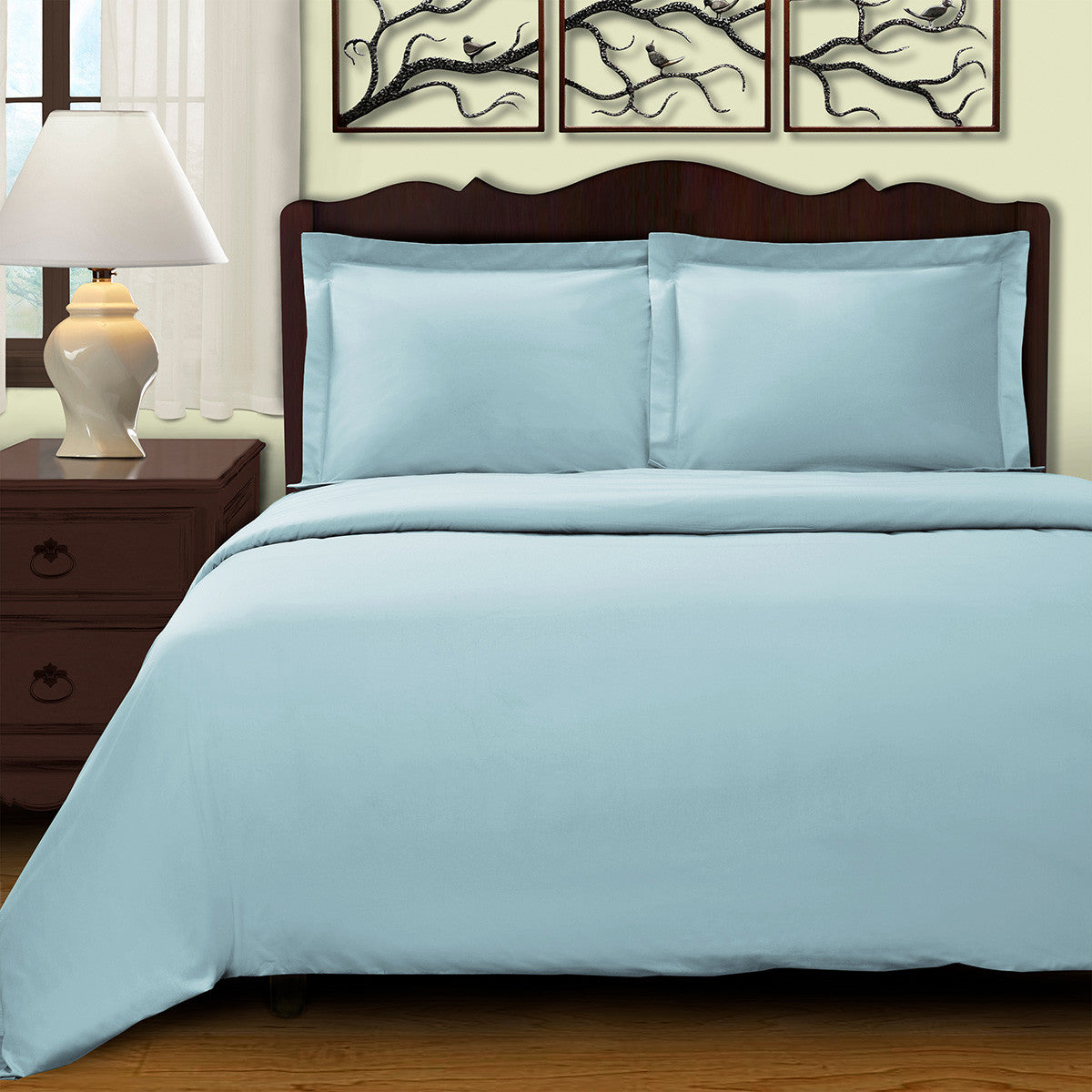 Light Blue Twin Cotton Blend 400 Thread Count Washable Duvet Cover Set