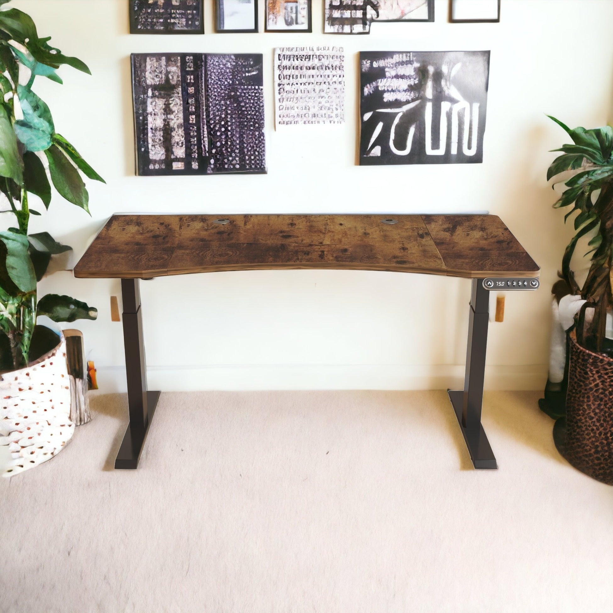 63" Adjustable Wood Brown And Black Unique Standing Desk