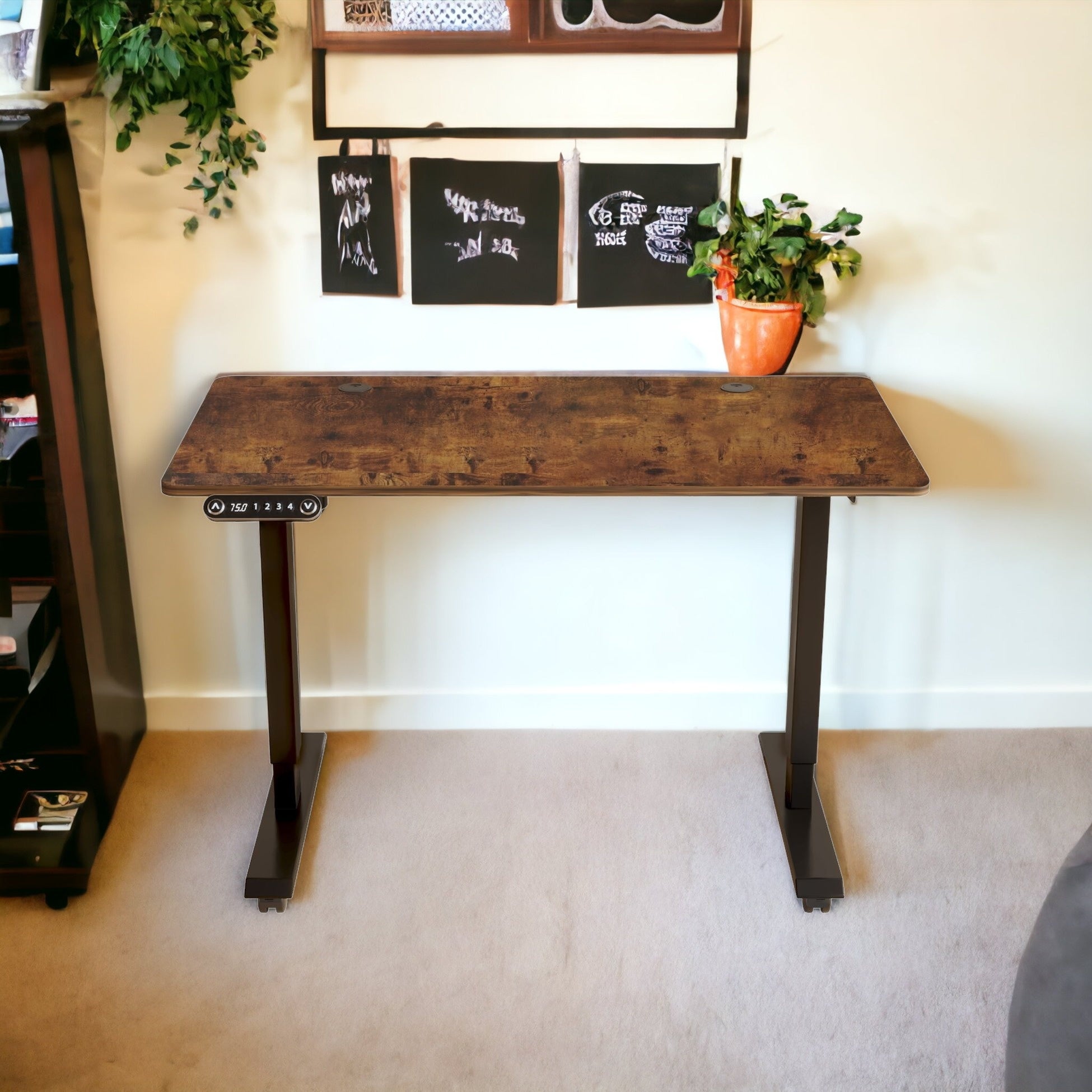 48" Adjustable Brown And Black And Black Standing Desk