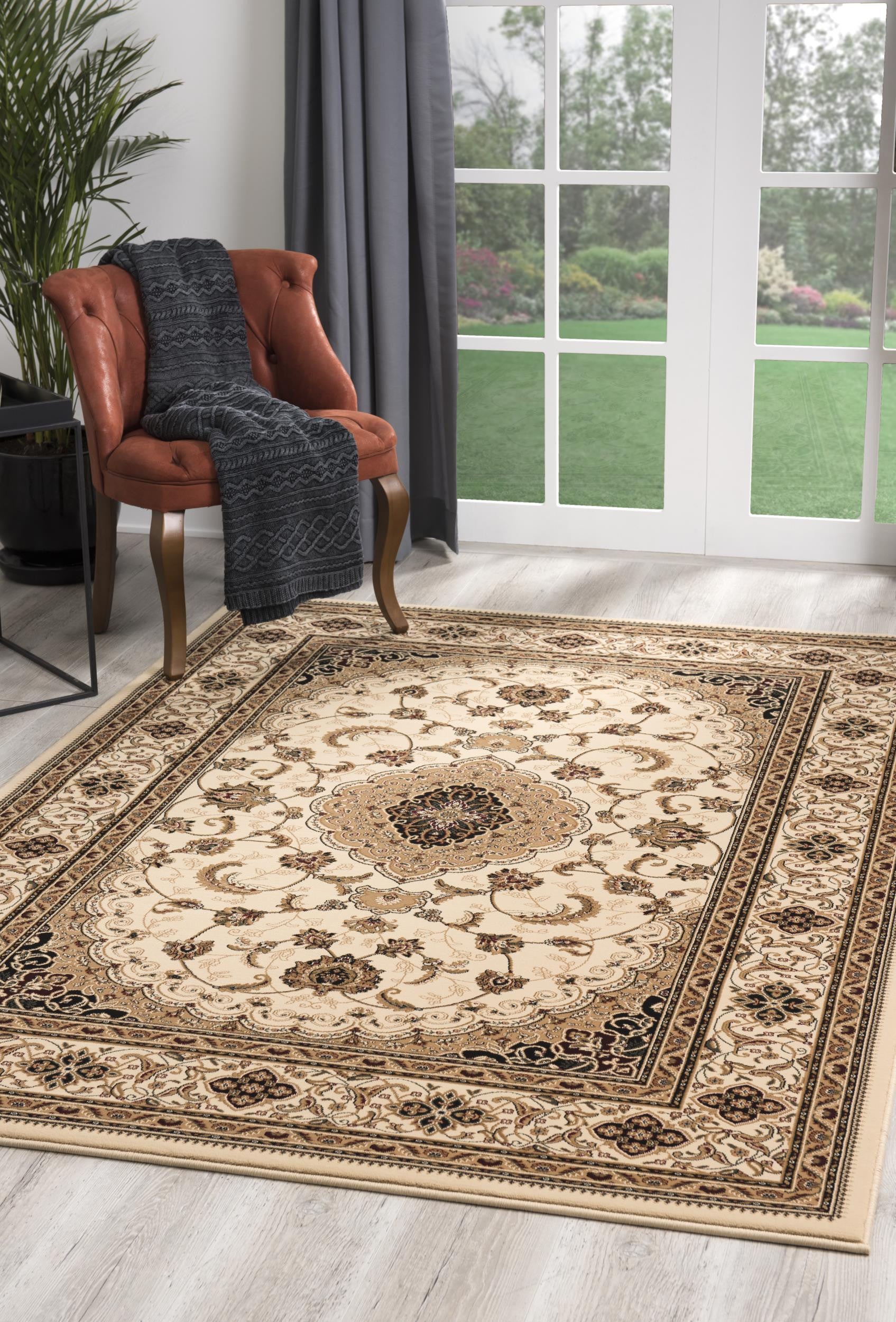 10' X 13' Cream Oriental Washable Non Skid Area Rug