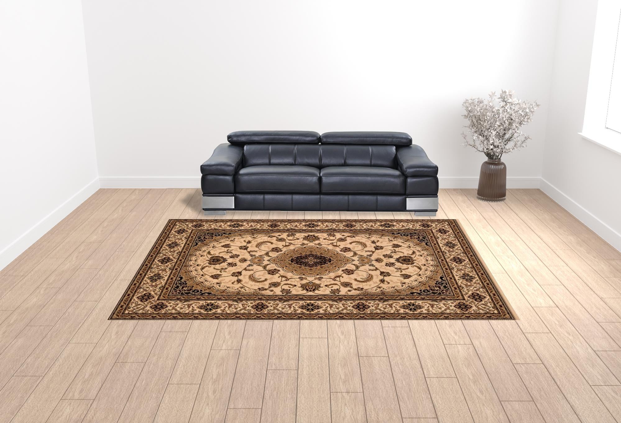 10' X 13' Cream Oriental Washable Non Skid Area Rug