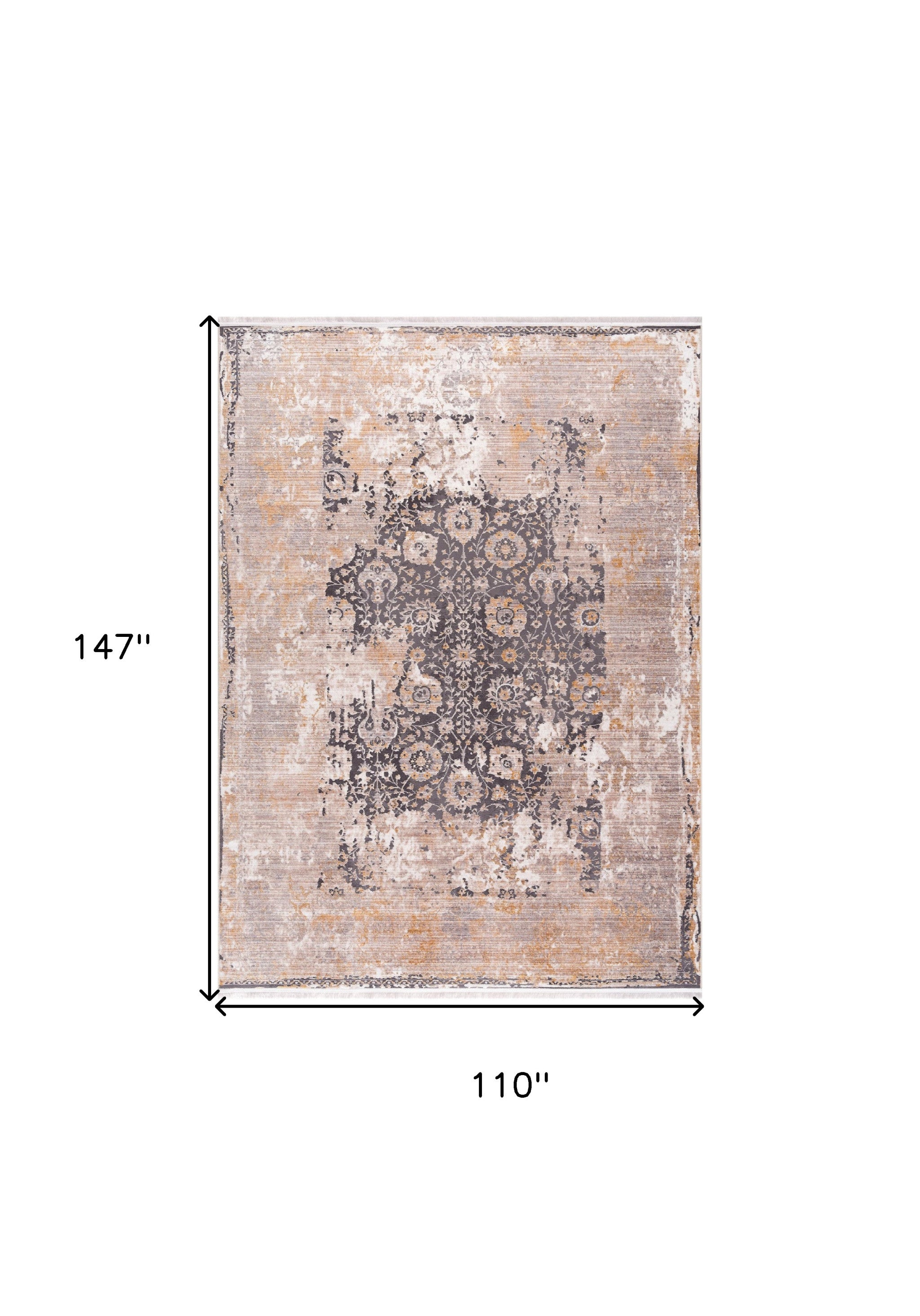 10' X 13' Gray Oriental Washable Non Skid Area Rug