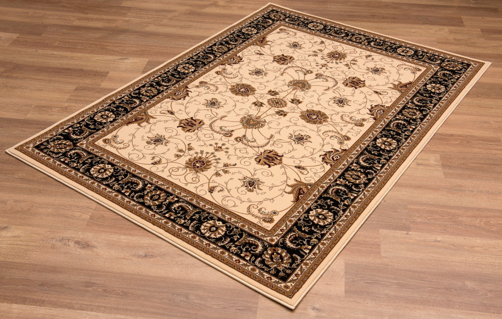 10' X 13' Black And Tan Oriental Washable Non Skid Area Rug