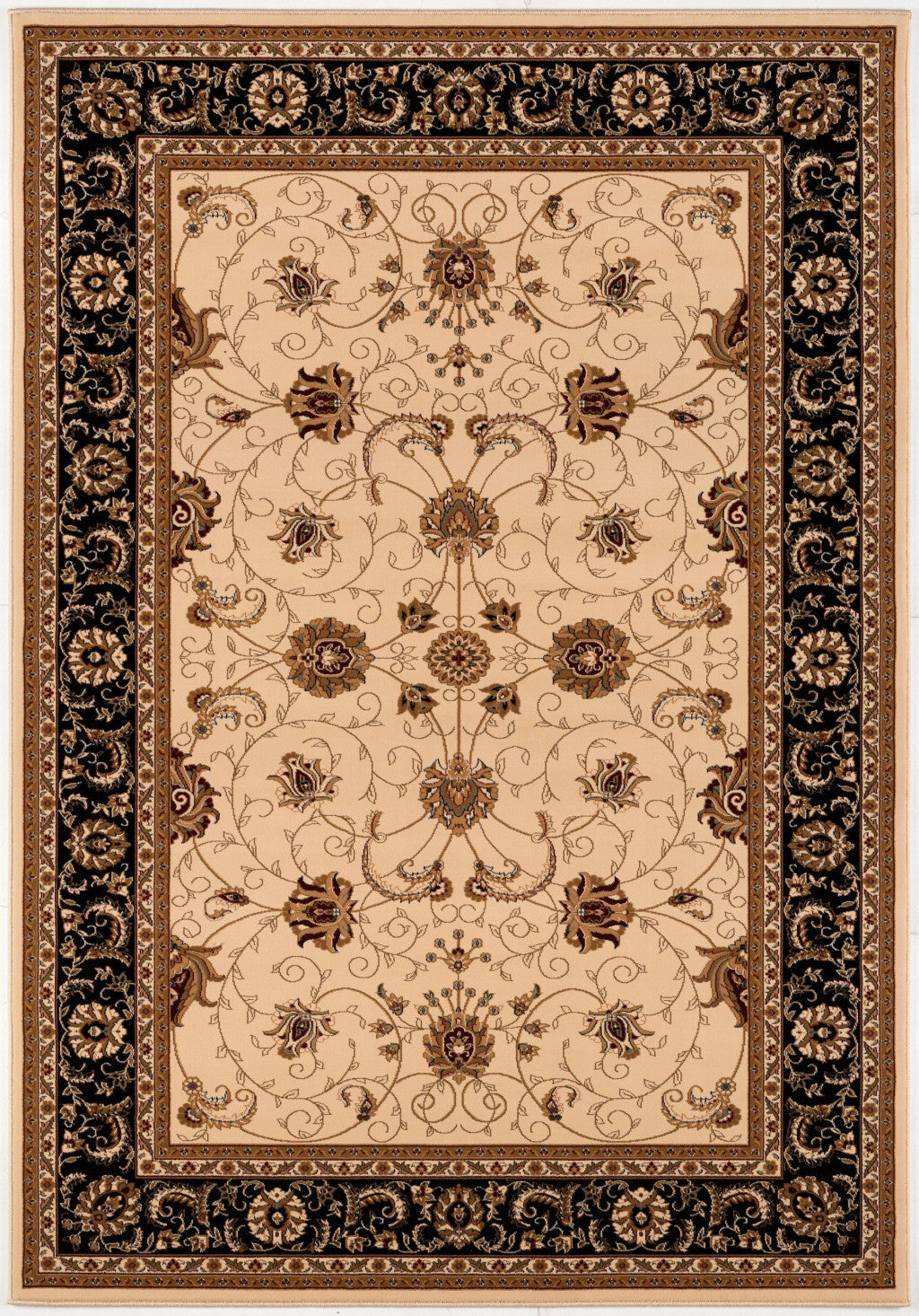 10' X 13' Black And Tan Oriental Washable Non Skid Area Rug