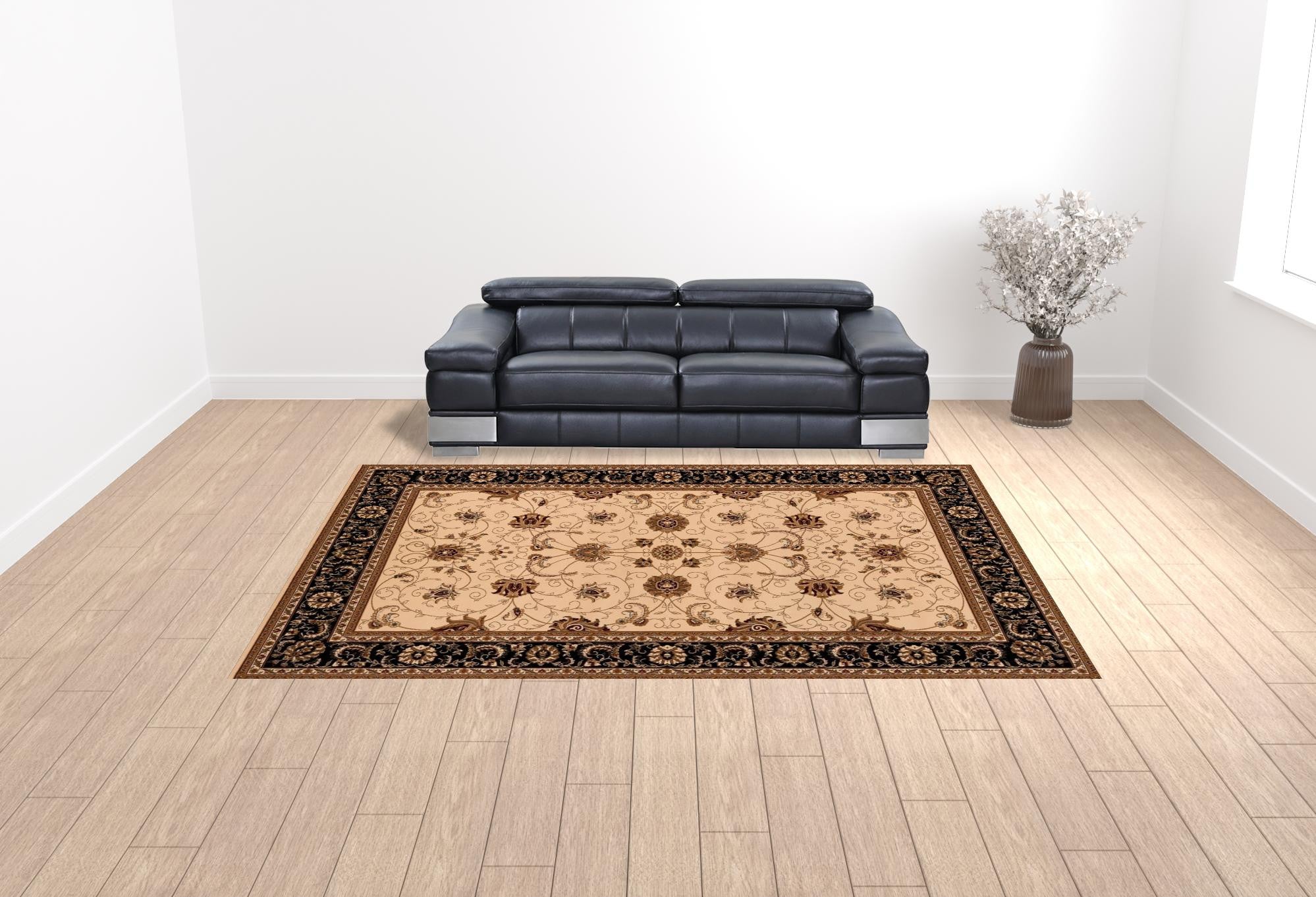 10' X 13' Black And Tan Oriental Washable Non Skid Area Rug