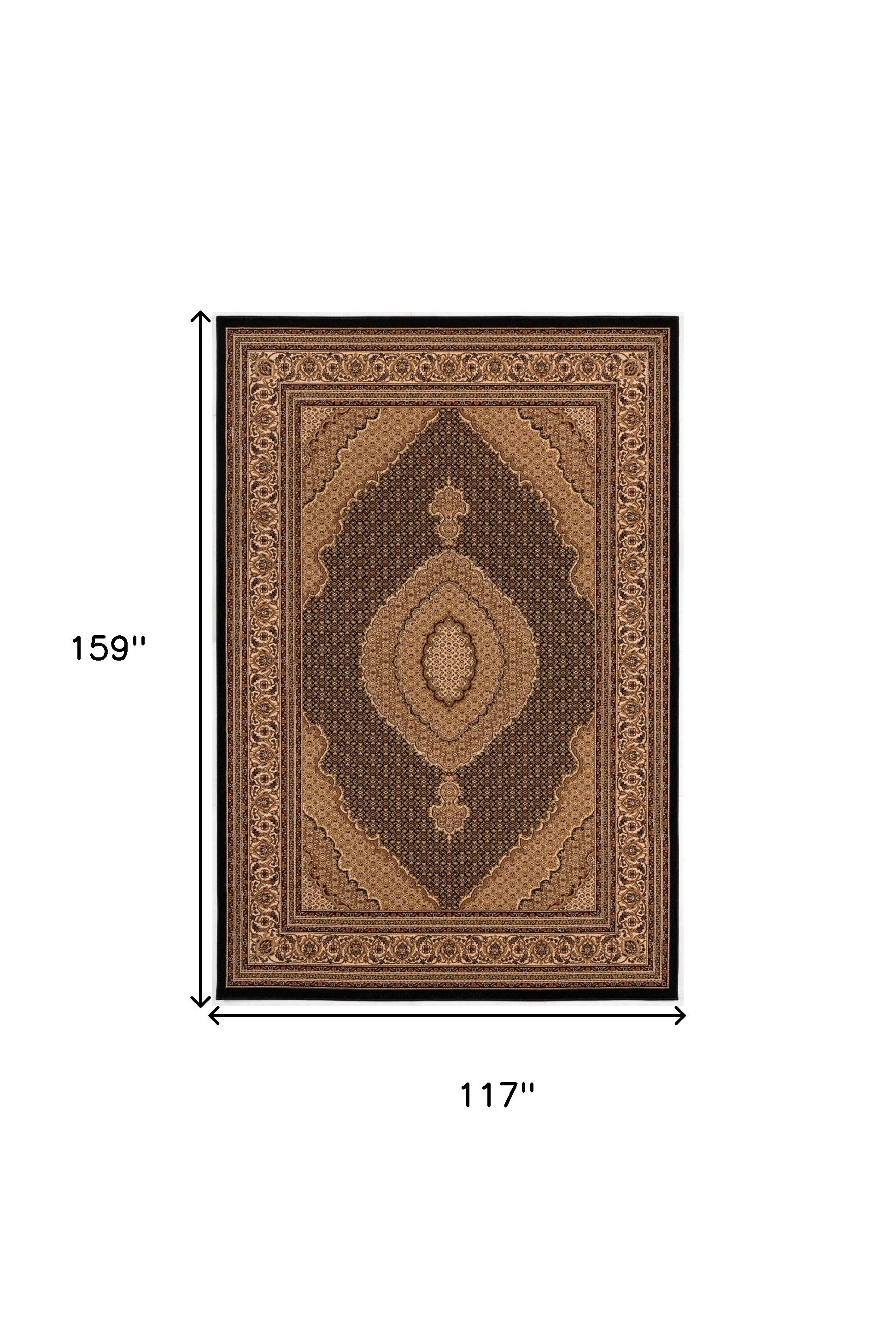 10' X 13' Black Oriental Washable Non Skid Area Rug