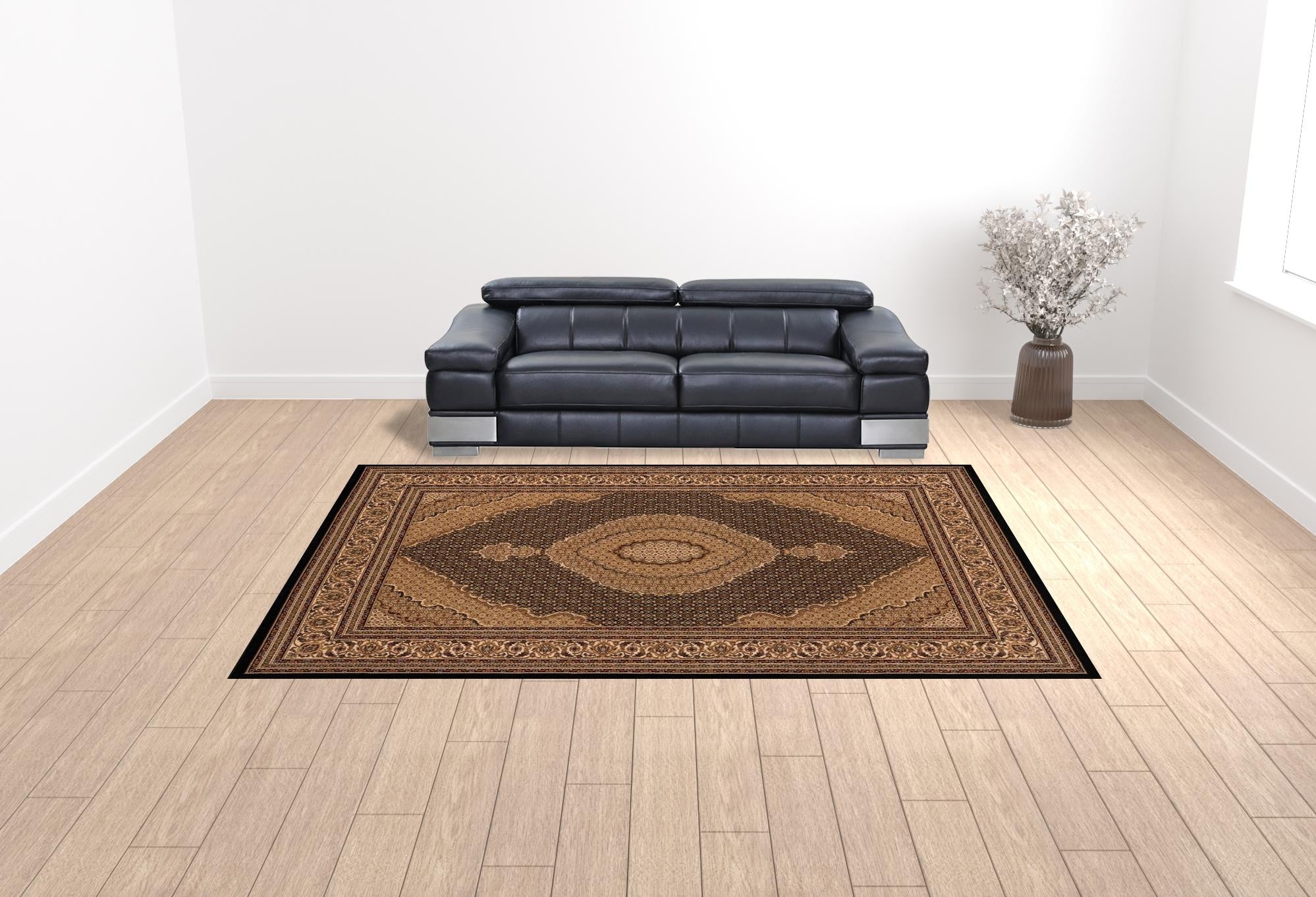 10' X 13' Black Oriental Washable Non Skid Area Rug