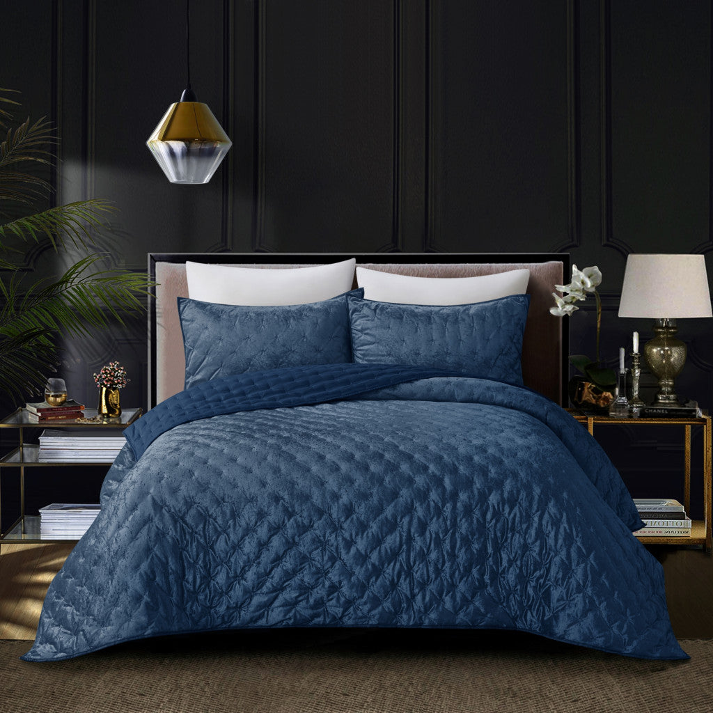 Navy Blue Queen Polyester 220 Thread Count Washable Down Comforter Set