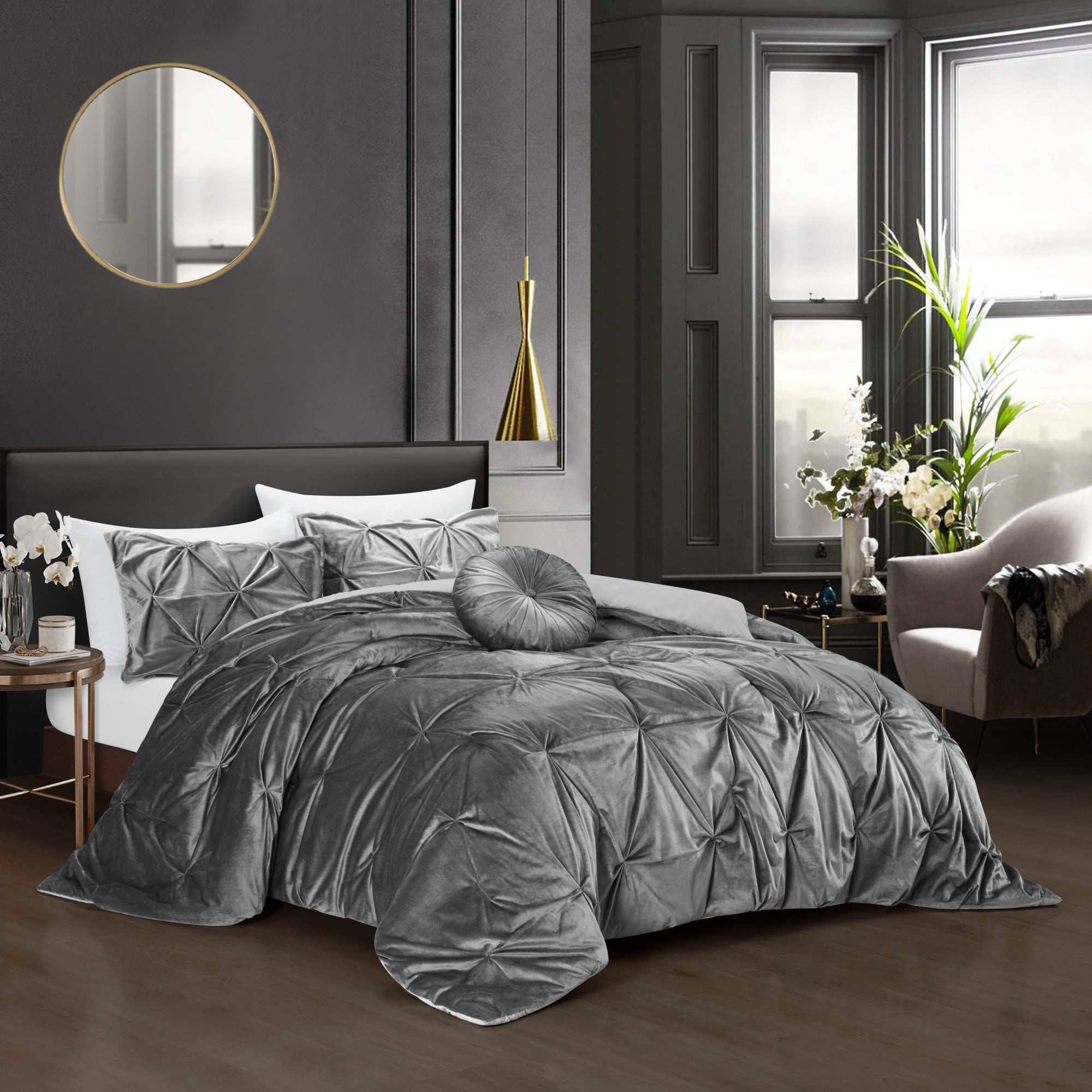 Gray Queen PolYester 130 Thread Count Washable Down Comforter Set