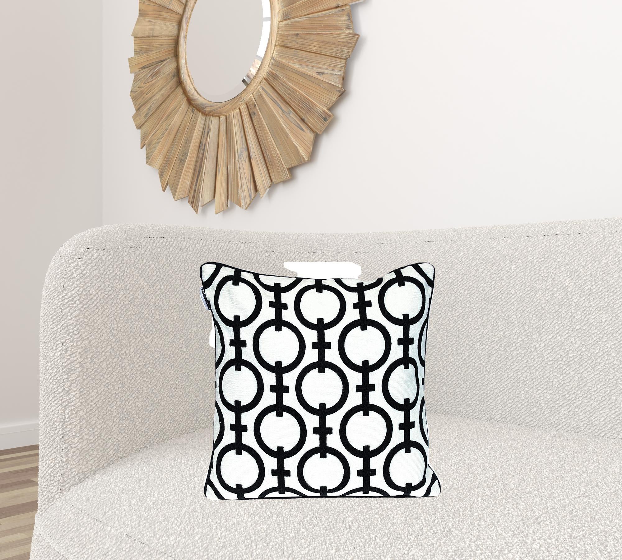 18" X 18" Black 100% Cotton Geometric Zippered Pillow