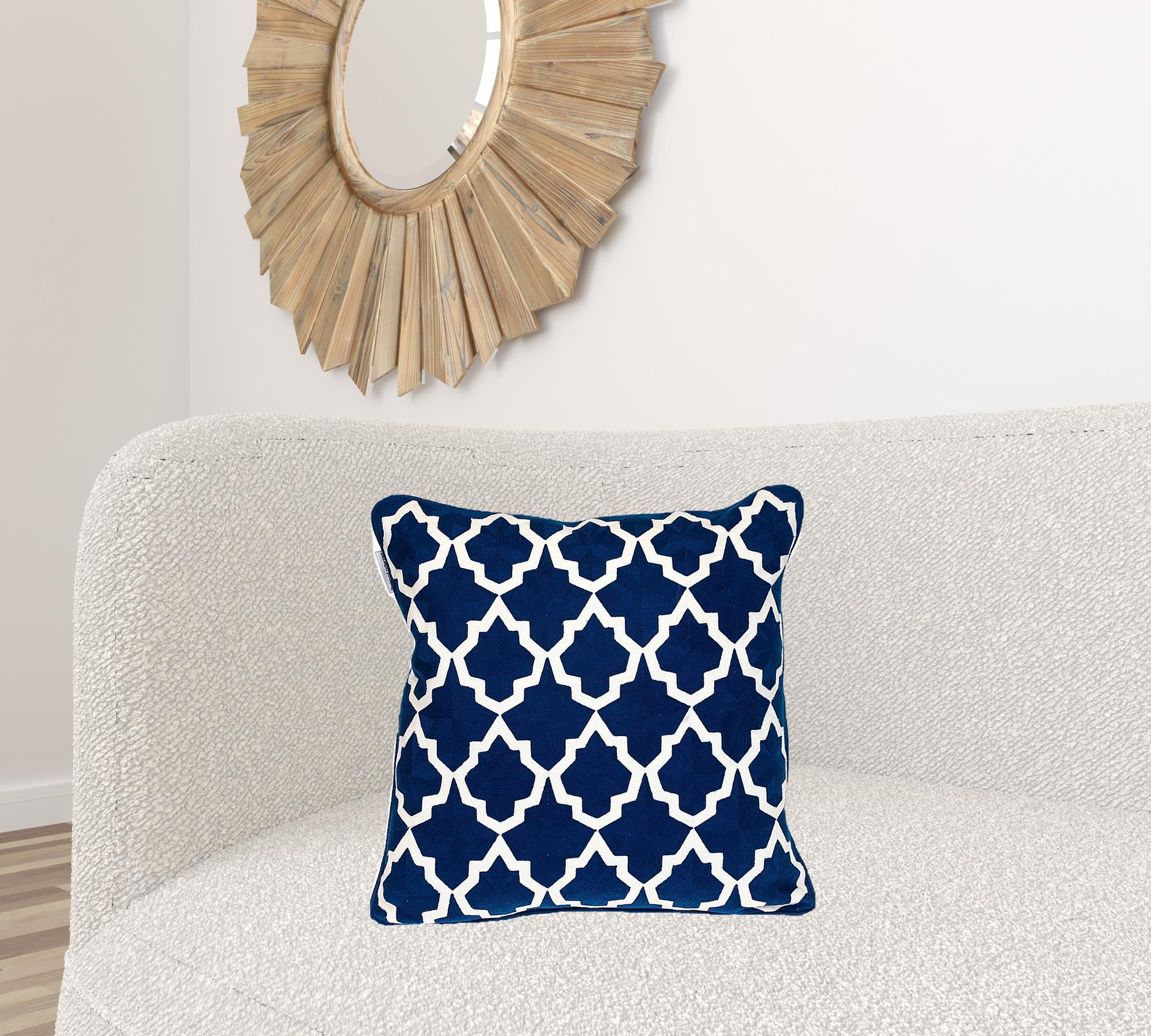 18" X 18" Blue 100% Cotton Geometric Zippered Pillow