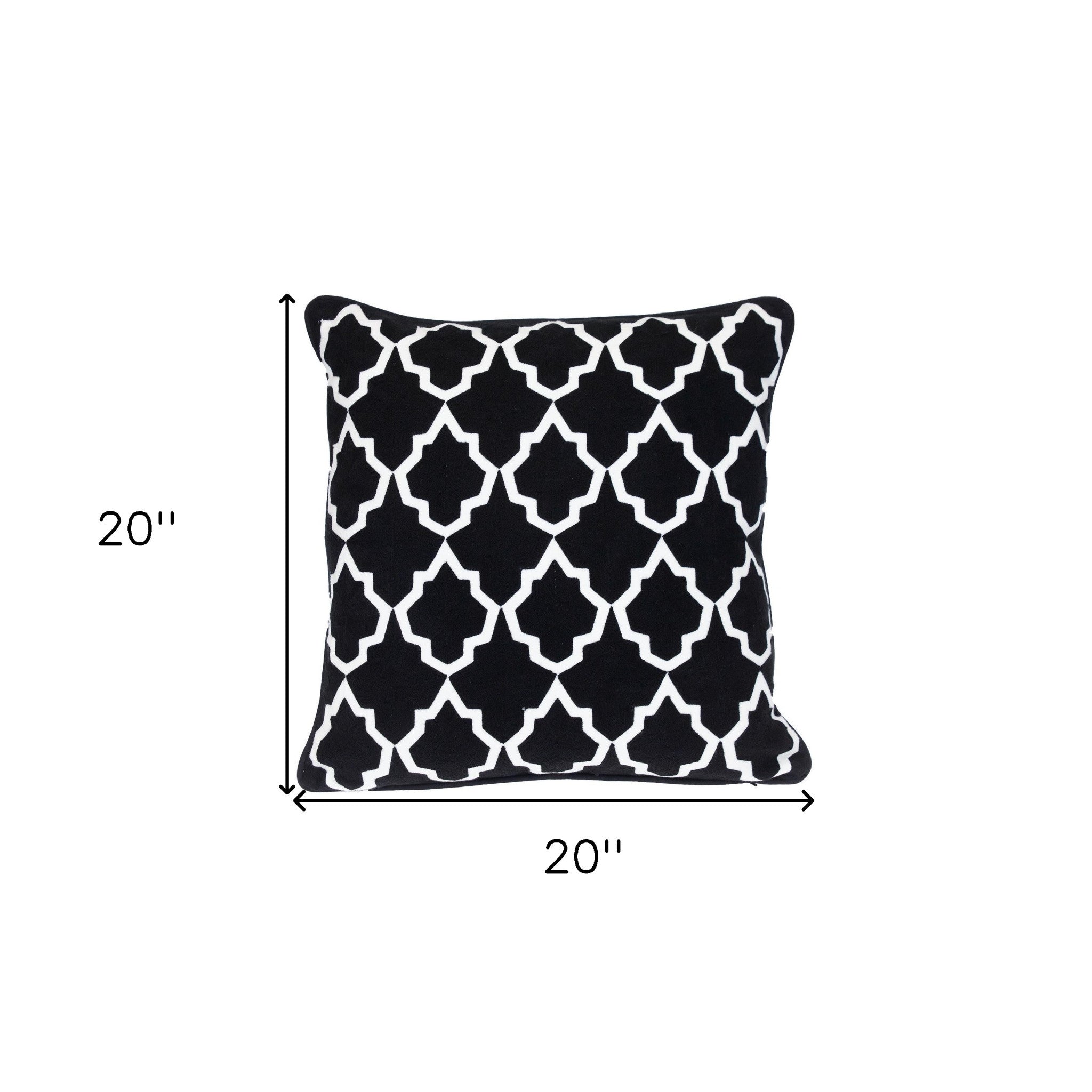 18" X 18" Black 100% Cotton Geometric Zippered Pillow