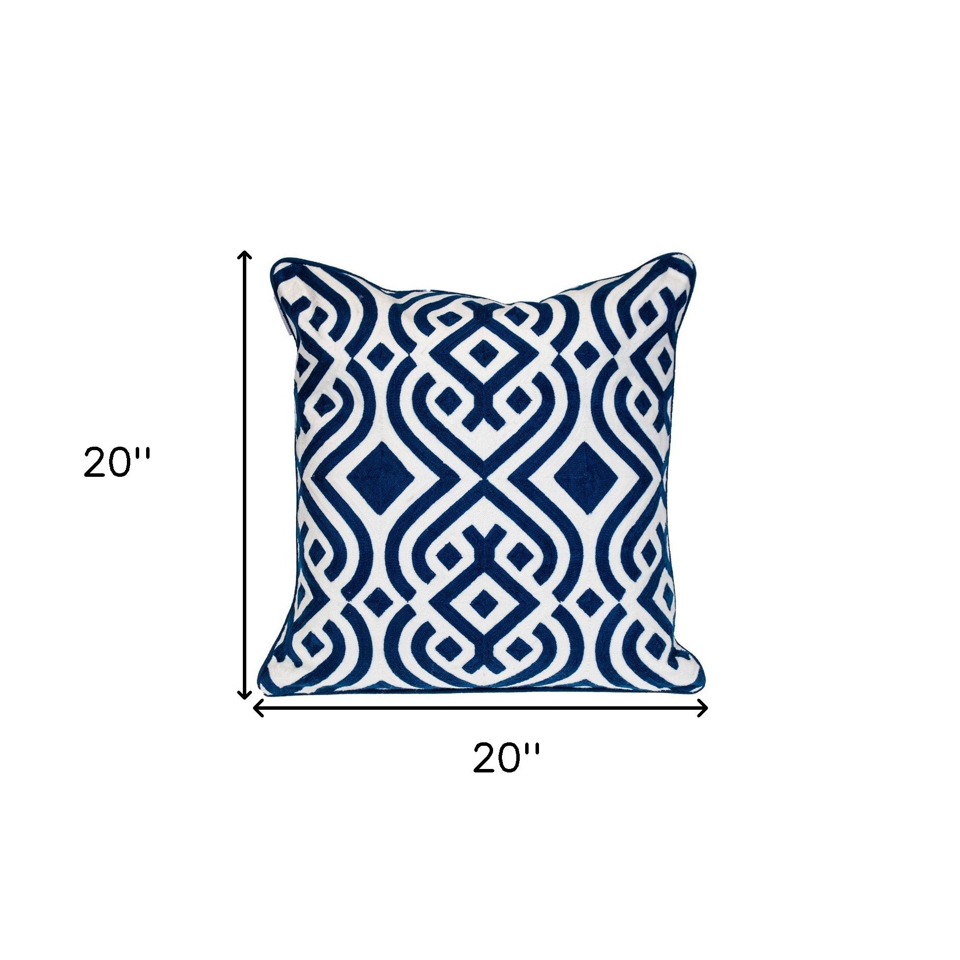 18" X 18" Blue 100% Cotton Geometric Zippered Pillow