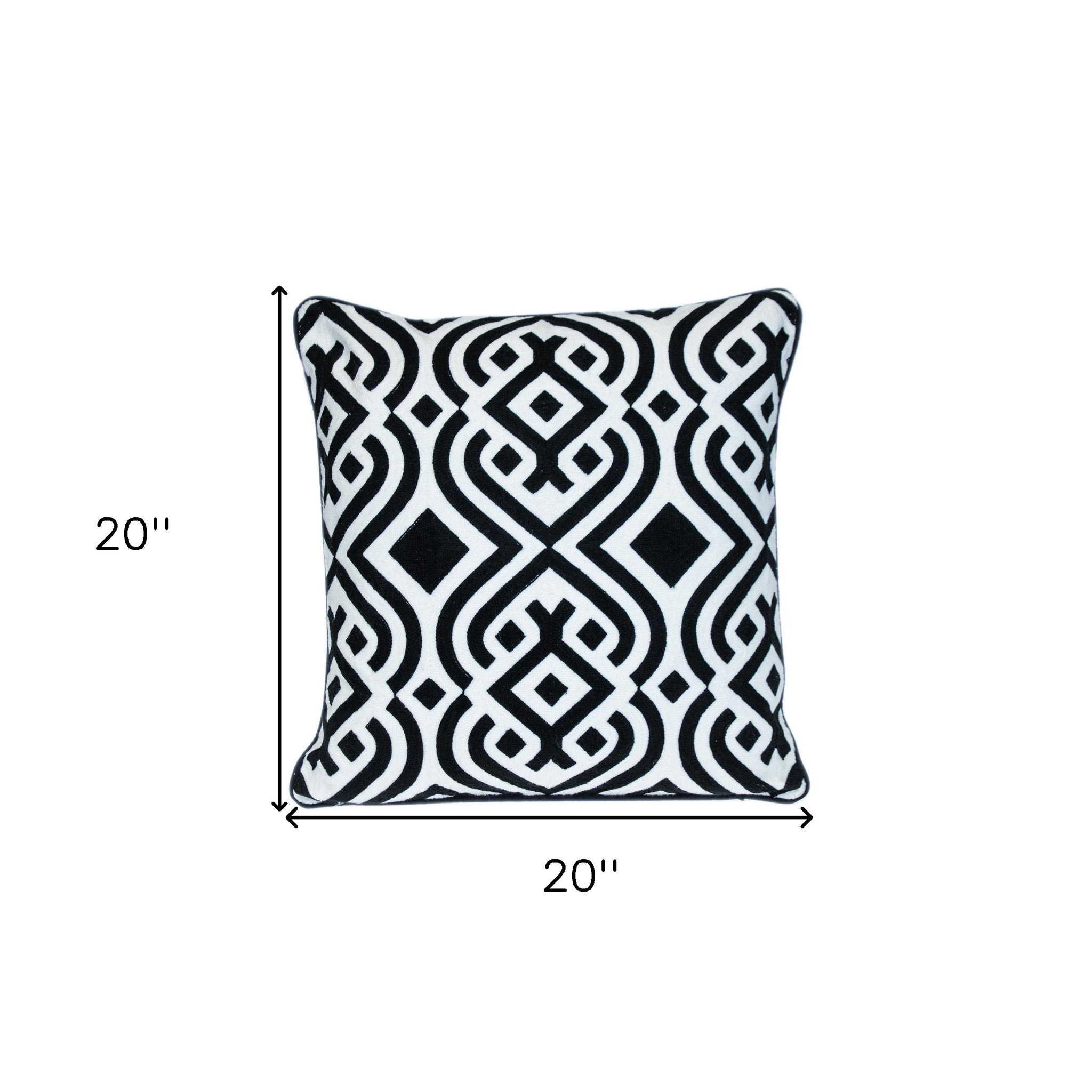 18" X 18" Black 100% Cotton Geometric Zippered Pillow