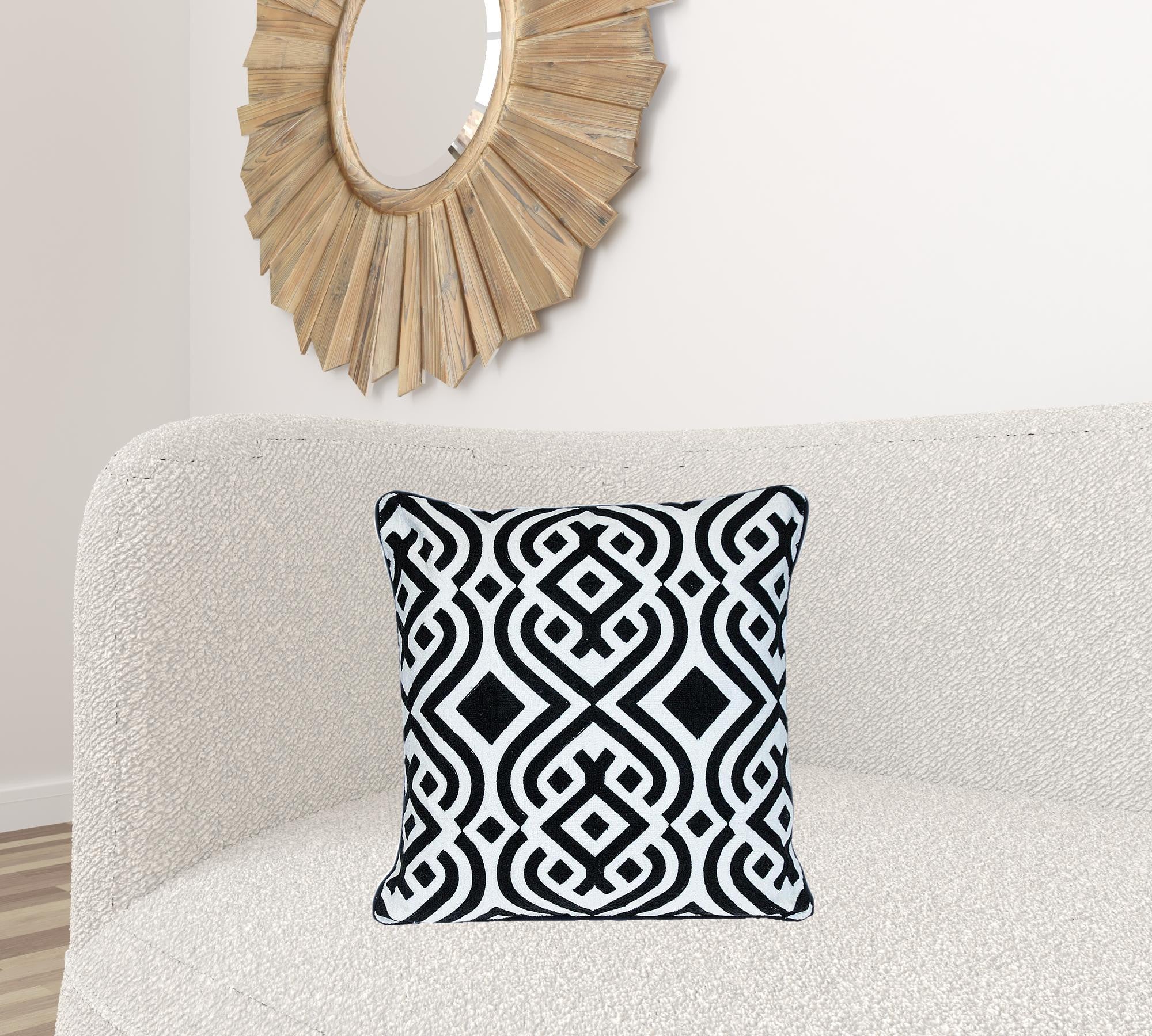 18" X 18" Black 100% Cotton Geometric Zippered Pillow