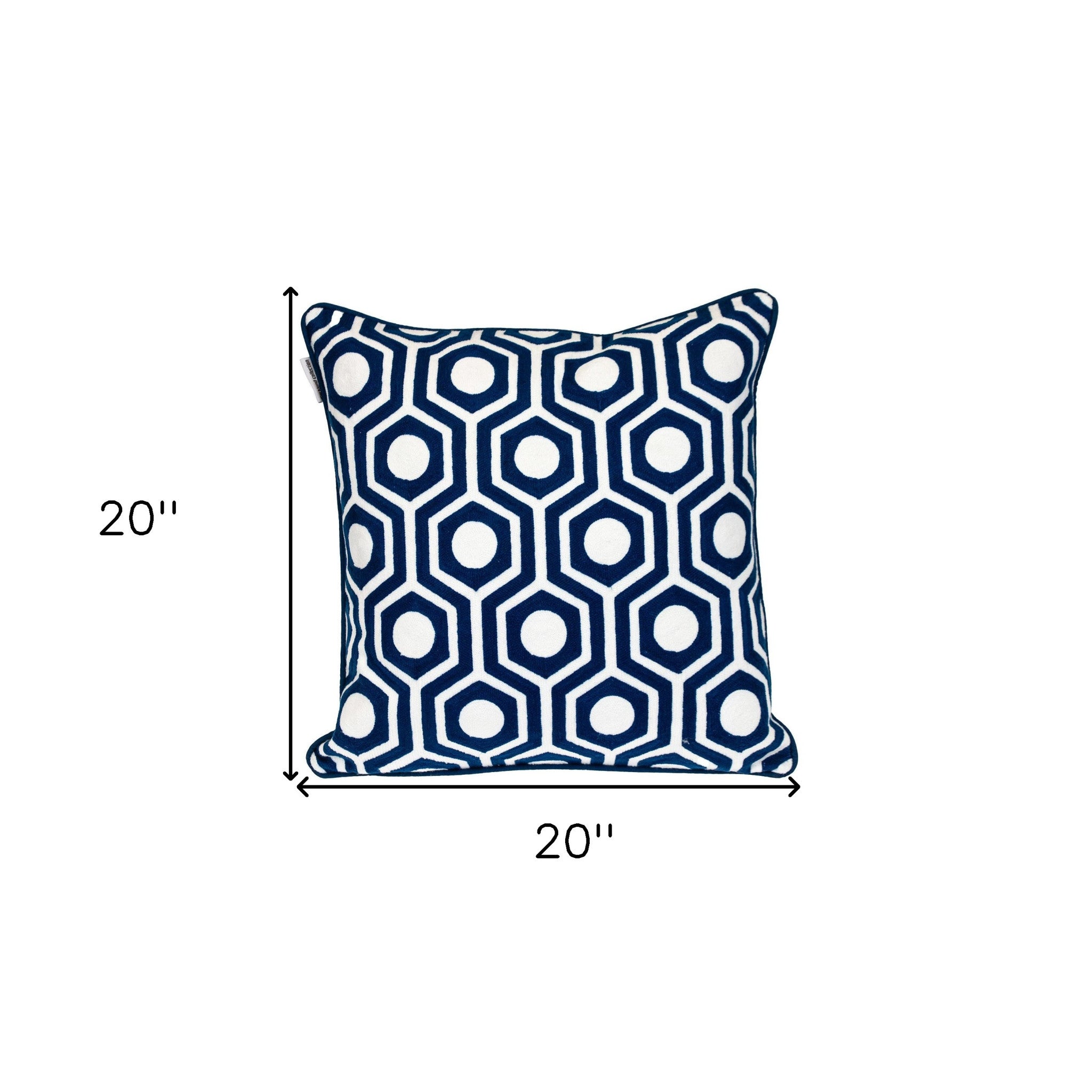 20" X 20" Blue Geometric Cotton Zippered Pillow