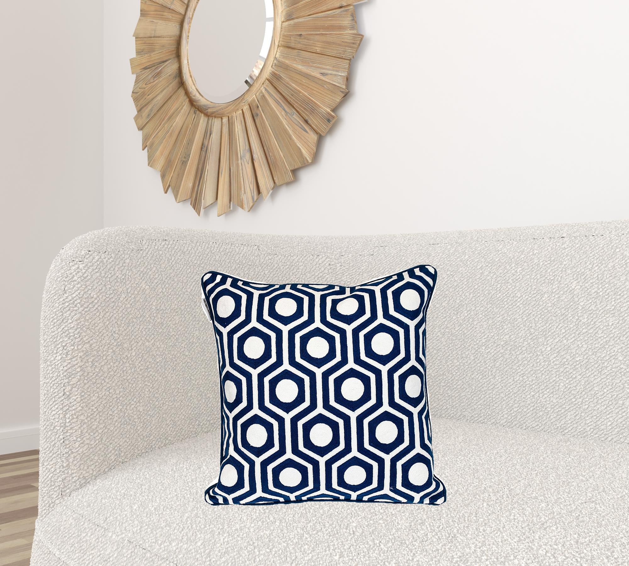 20" X 20" Blue Geometric Cotton Zippered Pillow