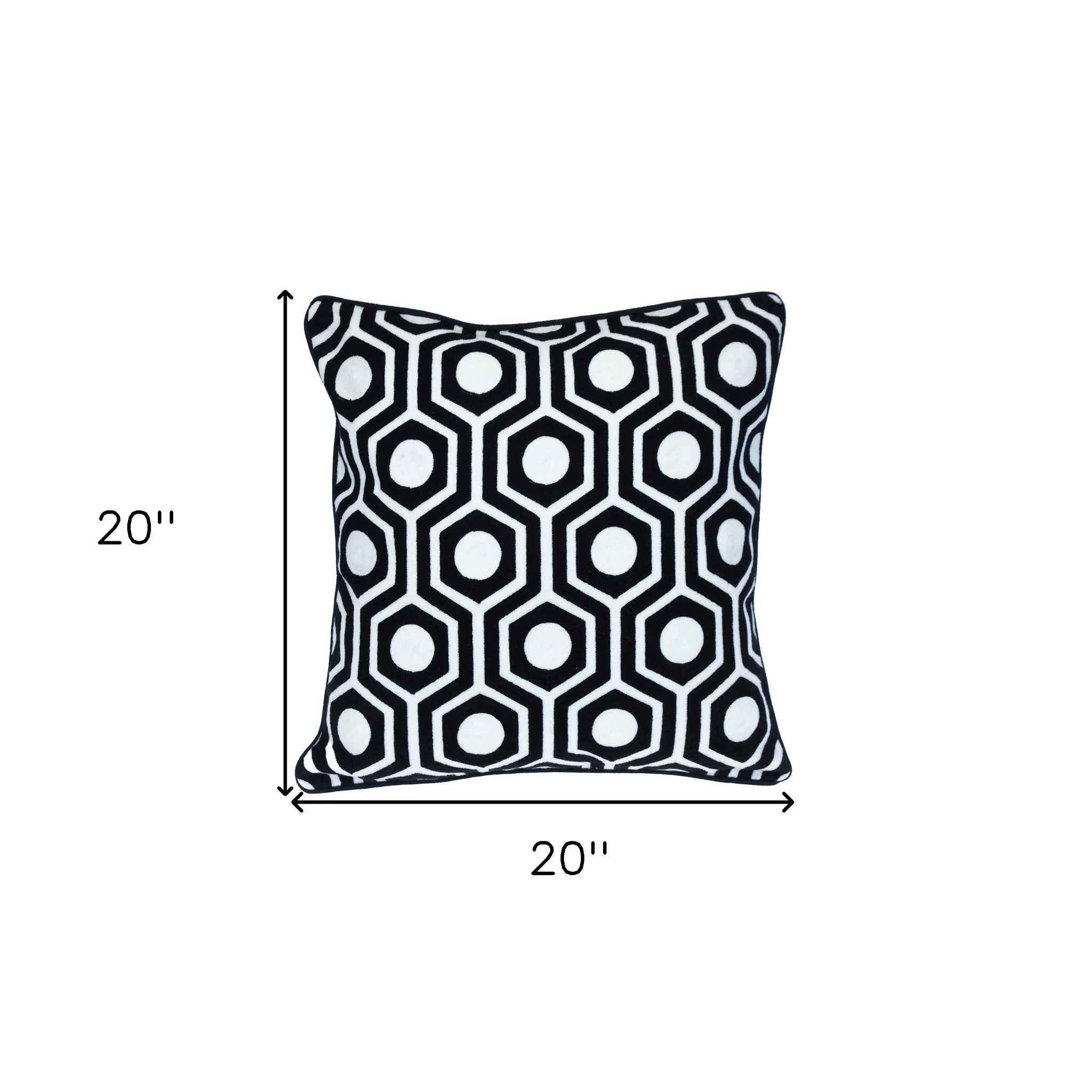 18" X 18" Black 100% Cotton Geometric Zippered Pillow