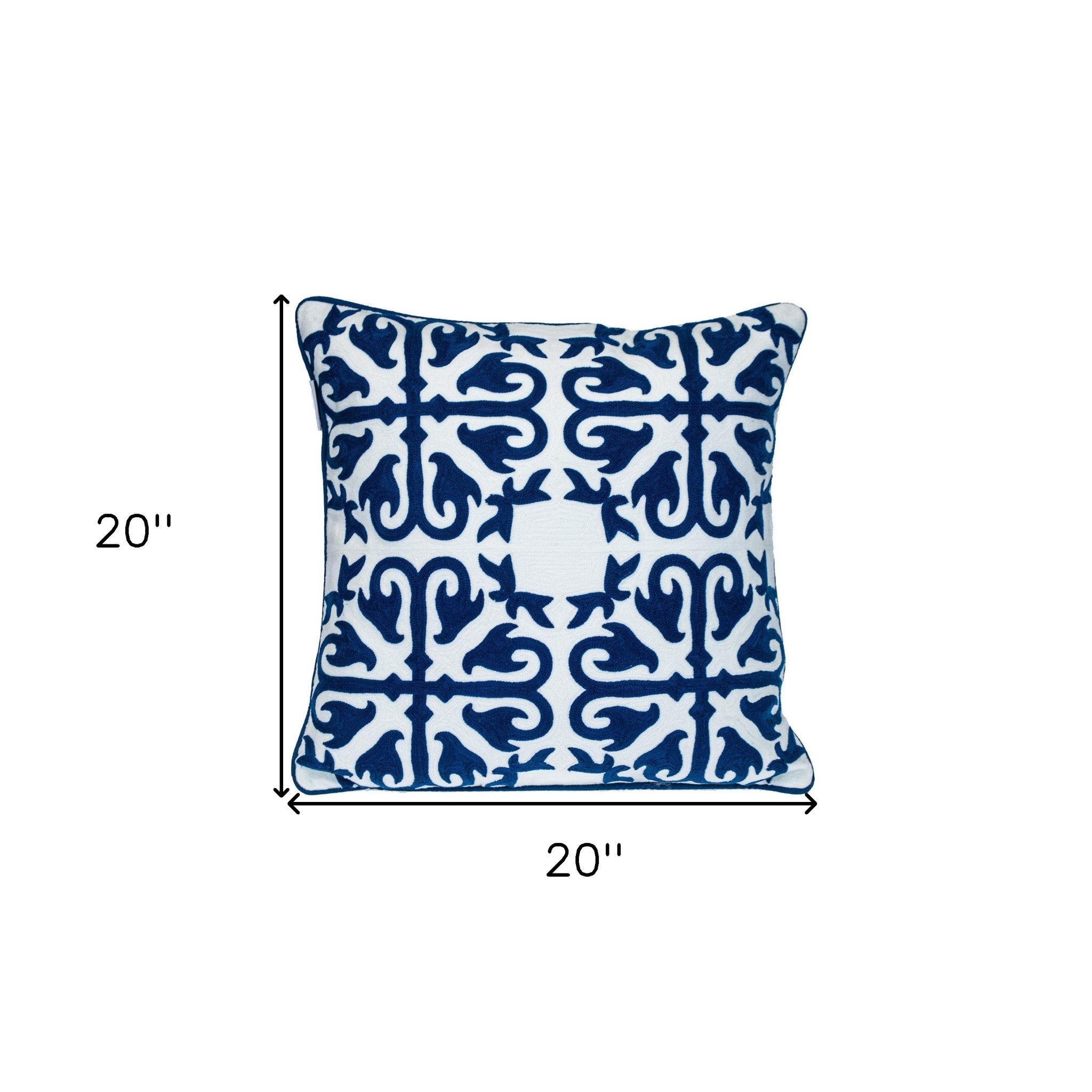 18" X 18" Blue 100% Cotton Geometric Zippered Pillow