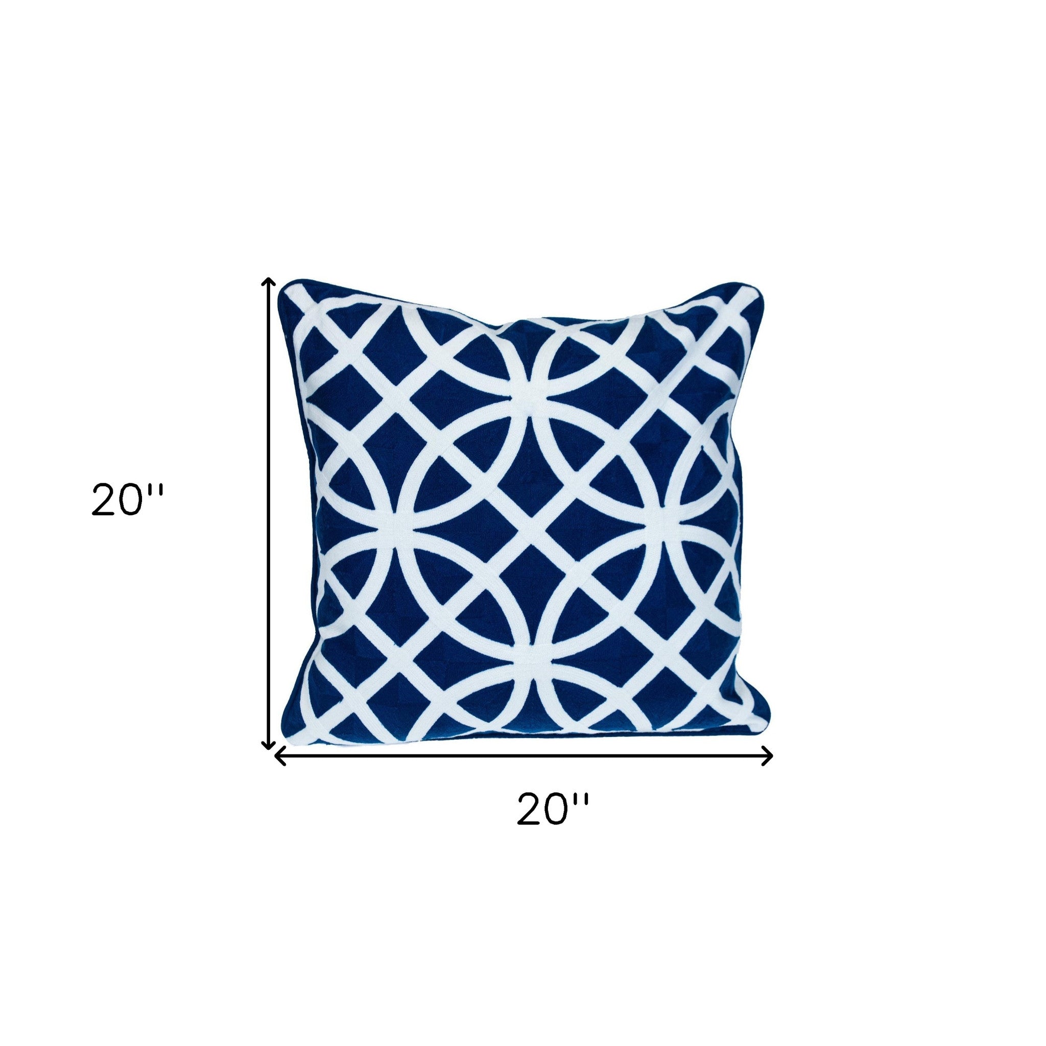 18" X 18" Blue 100% Cotton Geometric Zippered Pillow