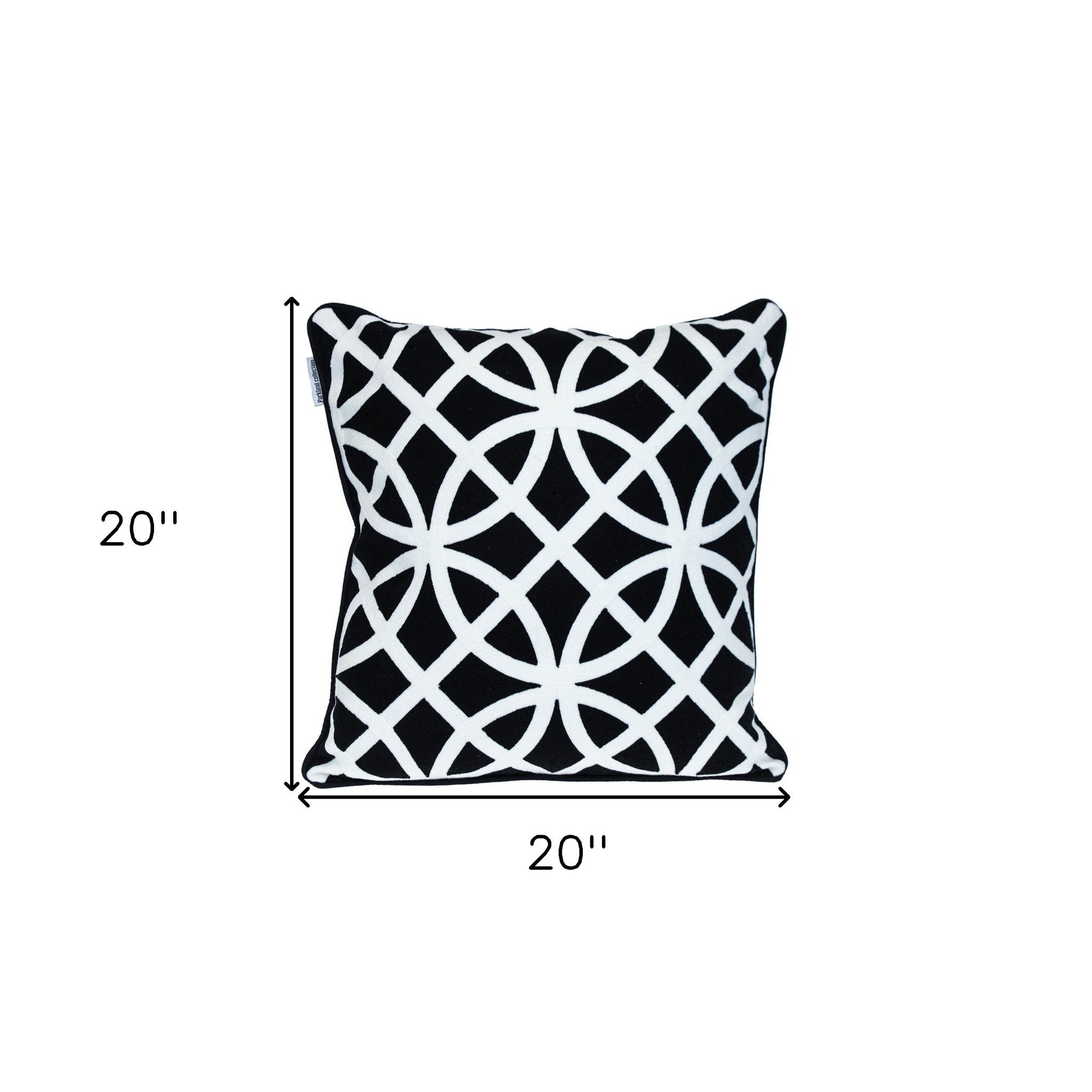 18" X 18" Black 100% Cotton Geometric Zippered Pillow