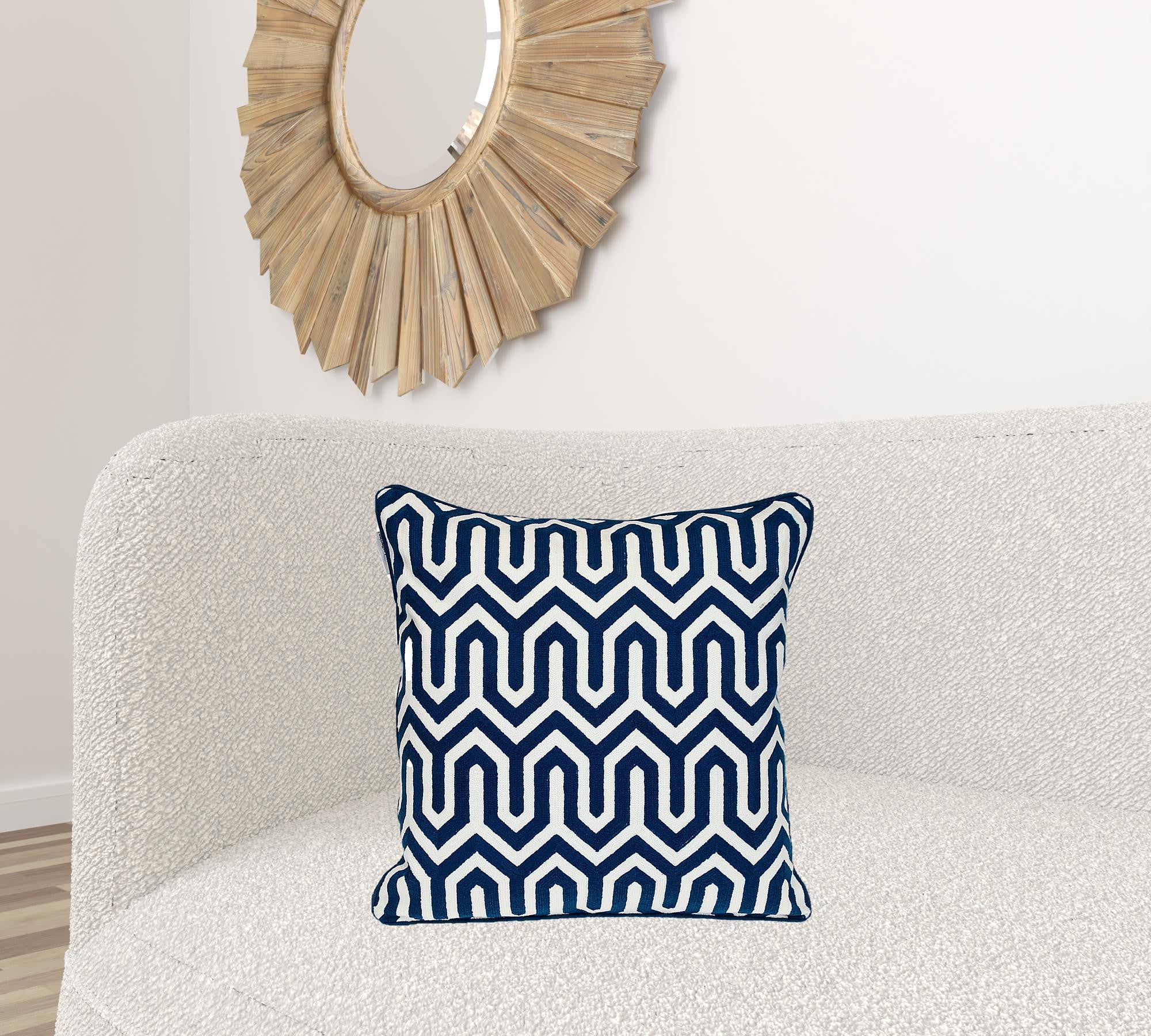 18" X 18" Blue 100% Cotton Geometric Zippered Pillow