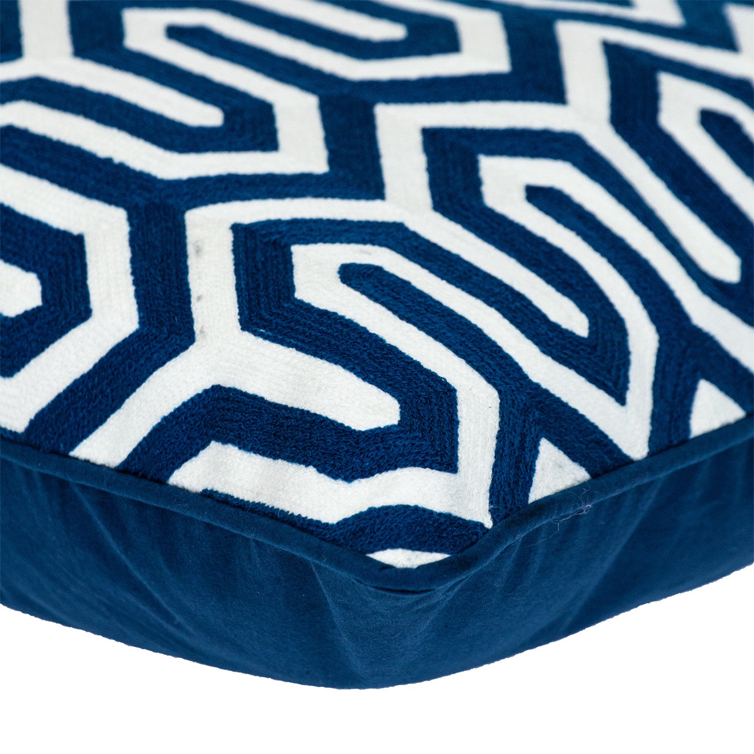 18" X 18" Blue 100% Cotton Geometric Zippered Pillow