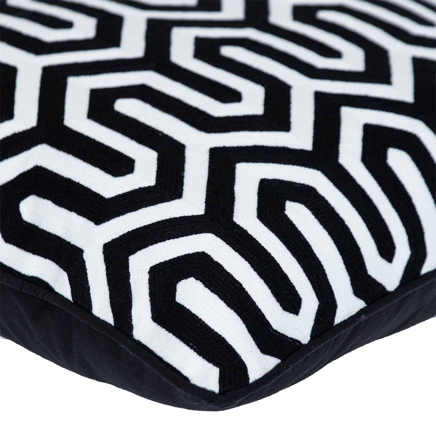 18" X 18" Black 100% Cotton Geometric Zippered Pillow