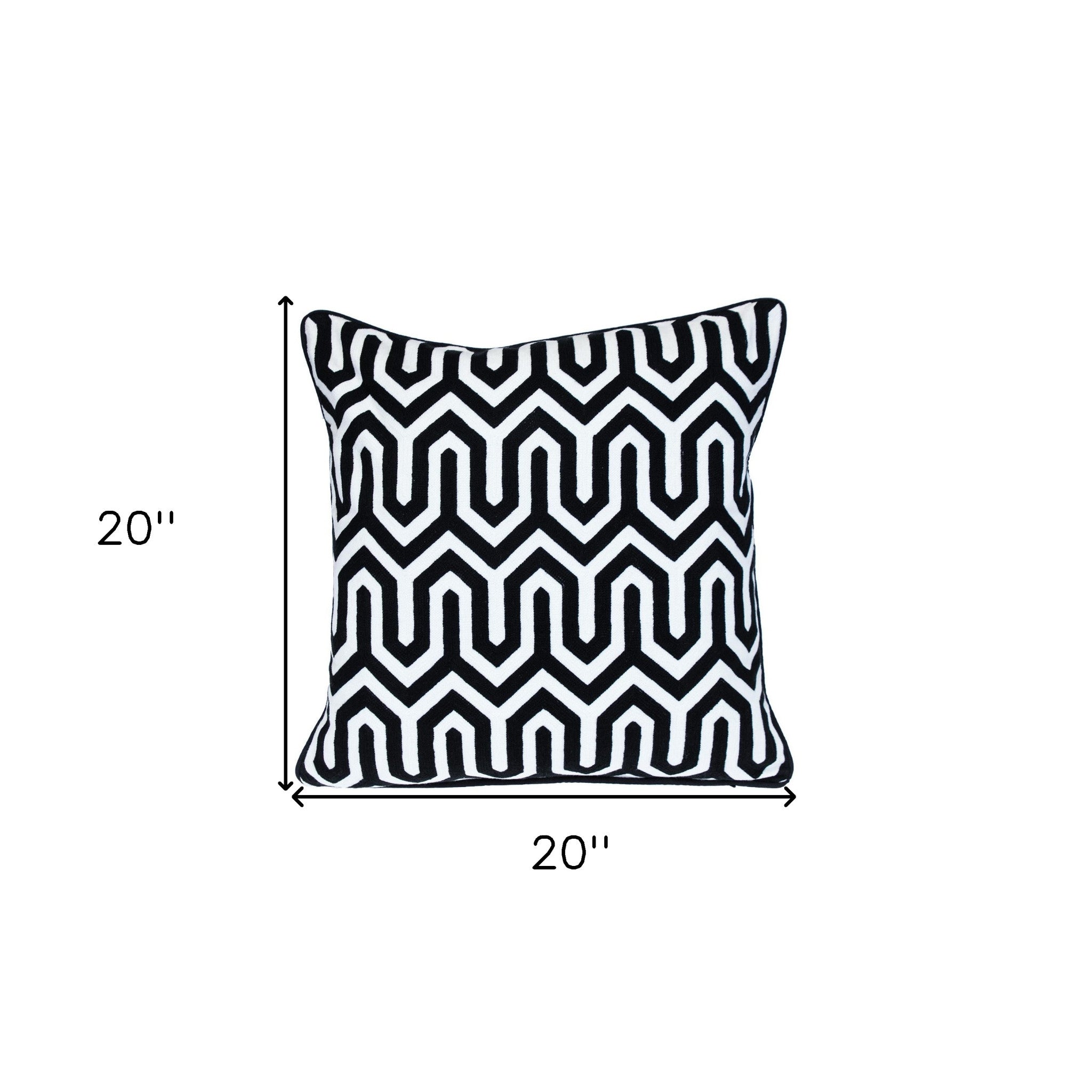 18" X 18" Black 100% Cotton Geometric Zippered Pillow