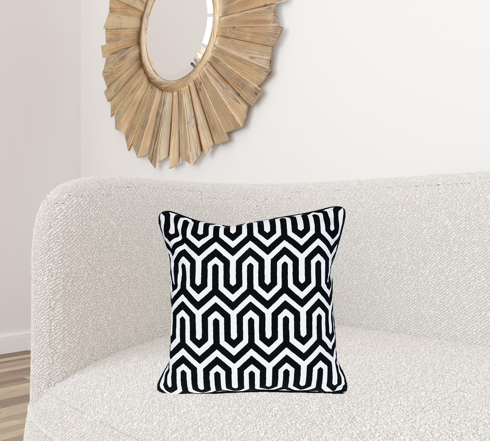 18" X 18" Black 100% Cotton Geometric Zippered Pillow