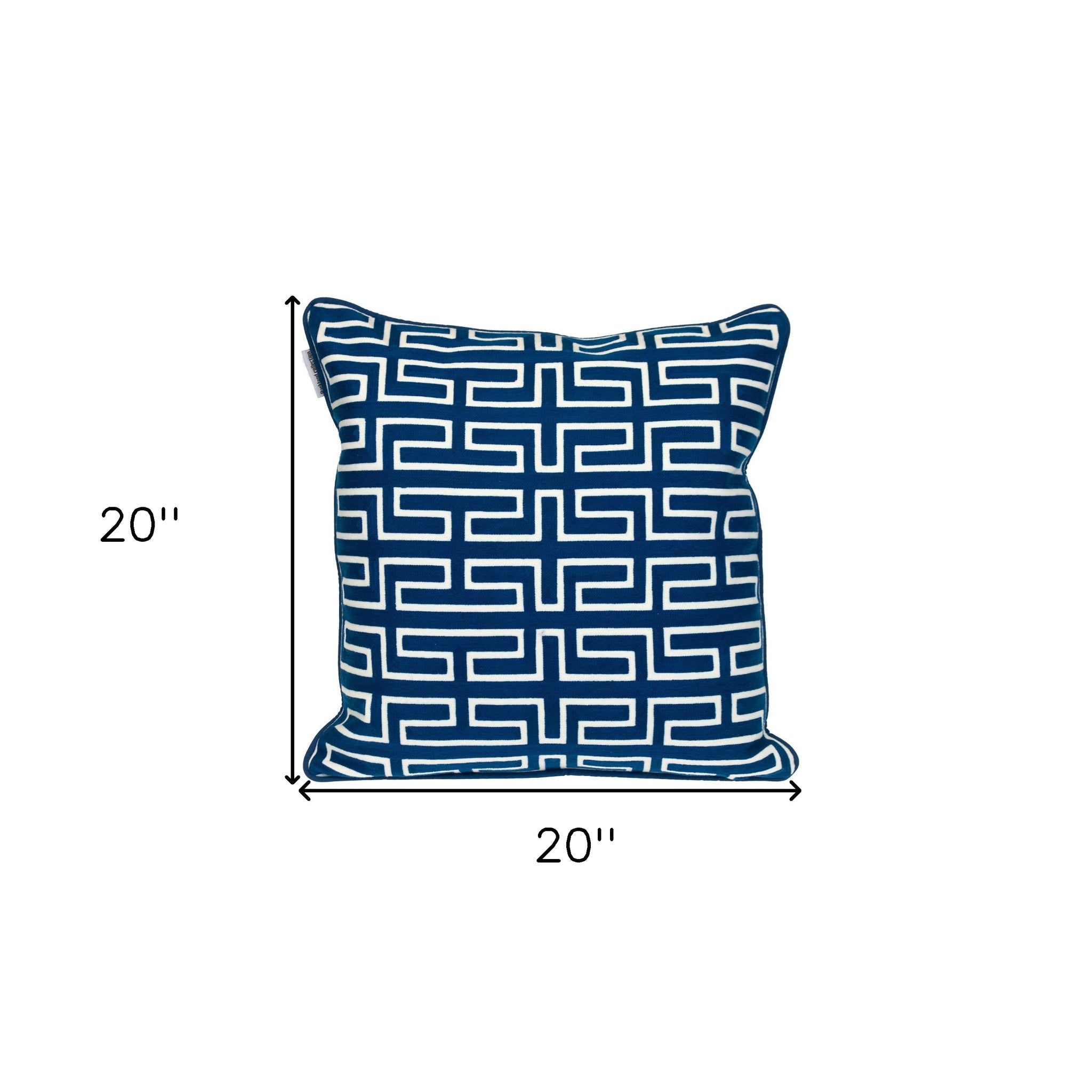 20" x 20" Blue 100% Cotton Geometric Zippered Pillow